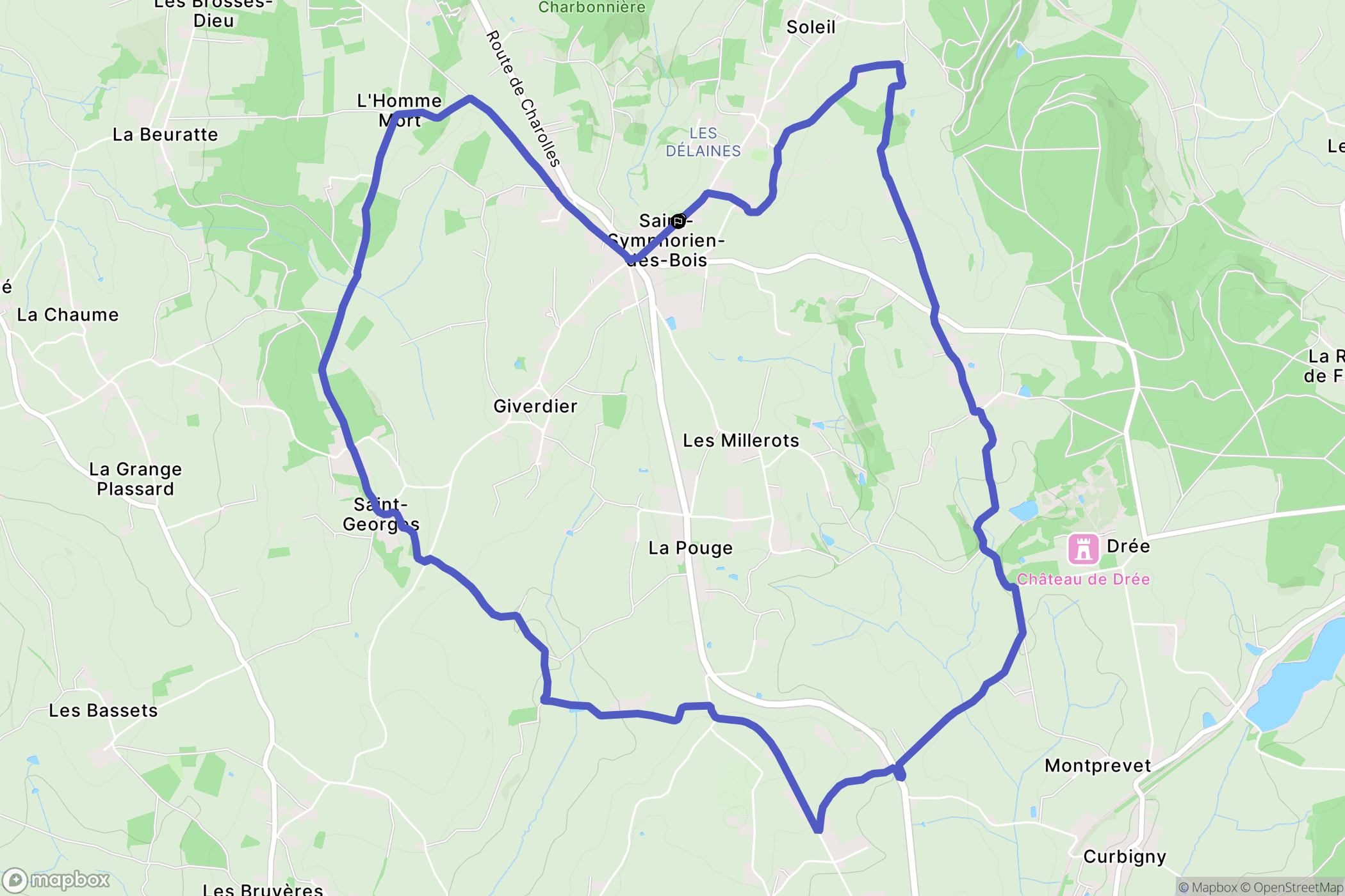 Saint-Symphorien-des-Bois : carte du parcours de randonnée - France