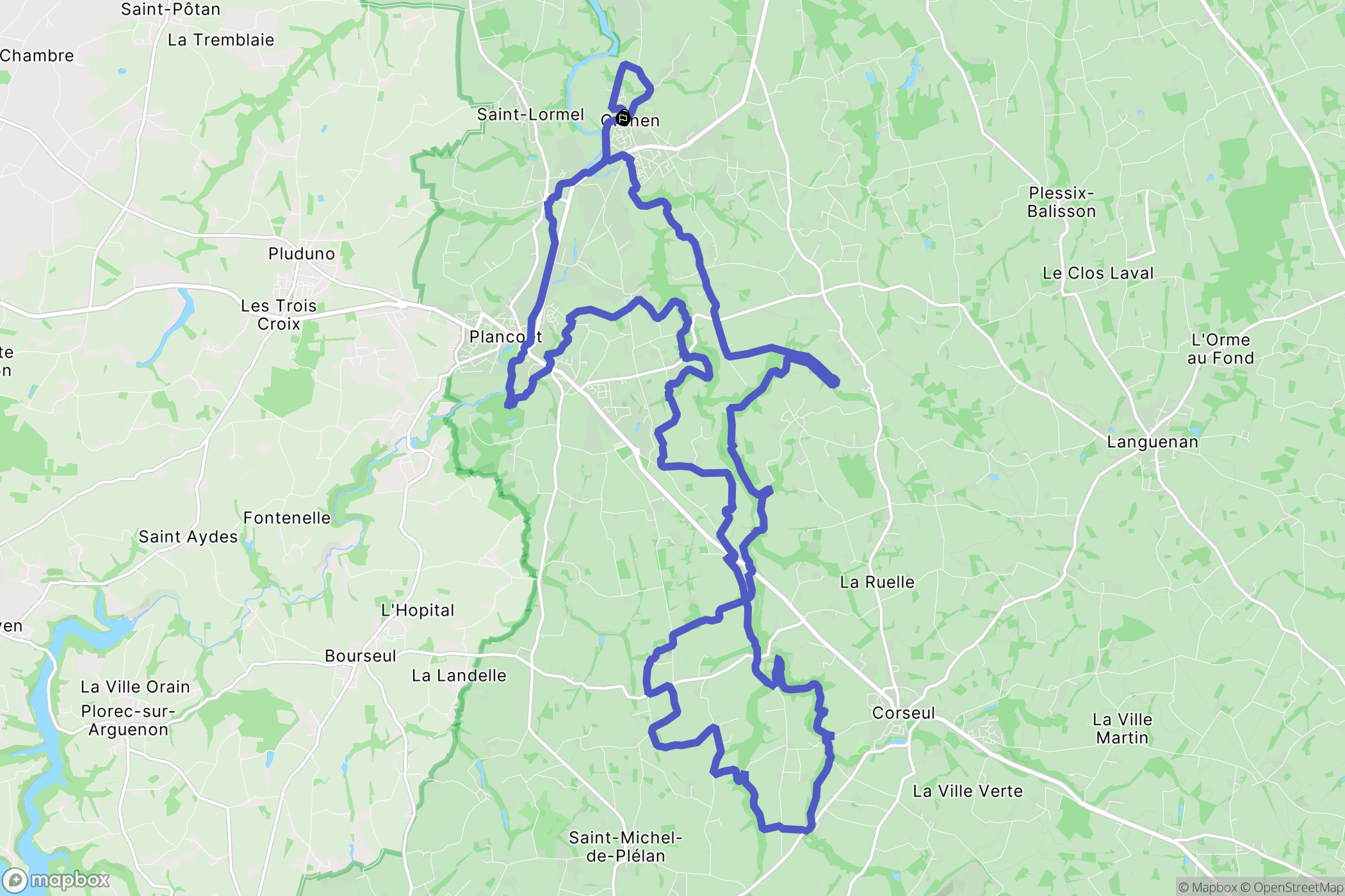 Créhen : carte du parcours de randonnée - France