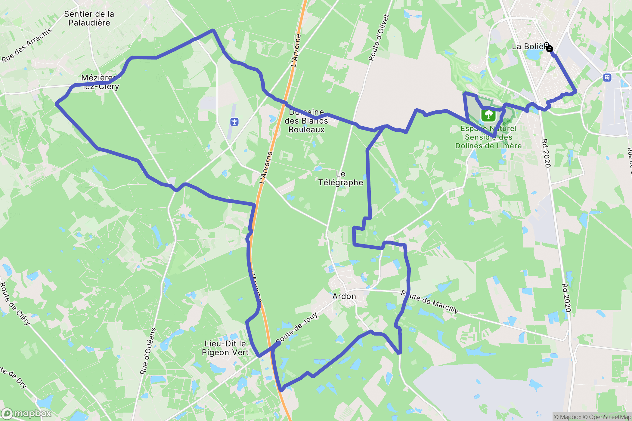 Orléans : carte du parcours de randonnée - France