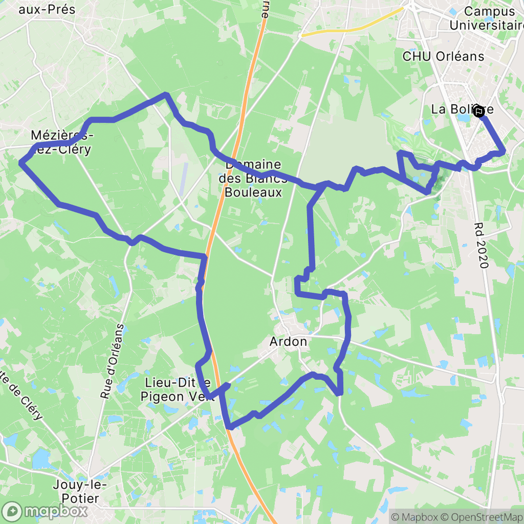 Orléans : carte du parcours de randonnée - France