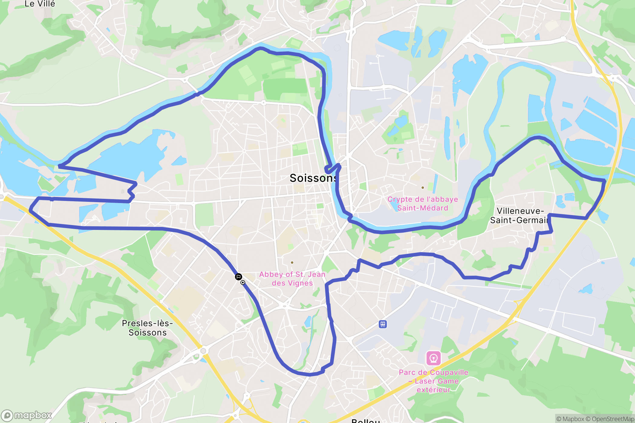 Soissons : carte du parcours de randonnée - France