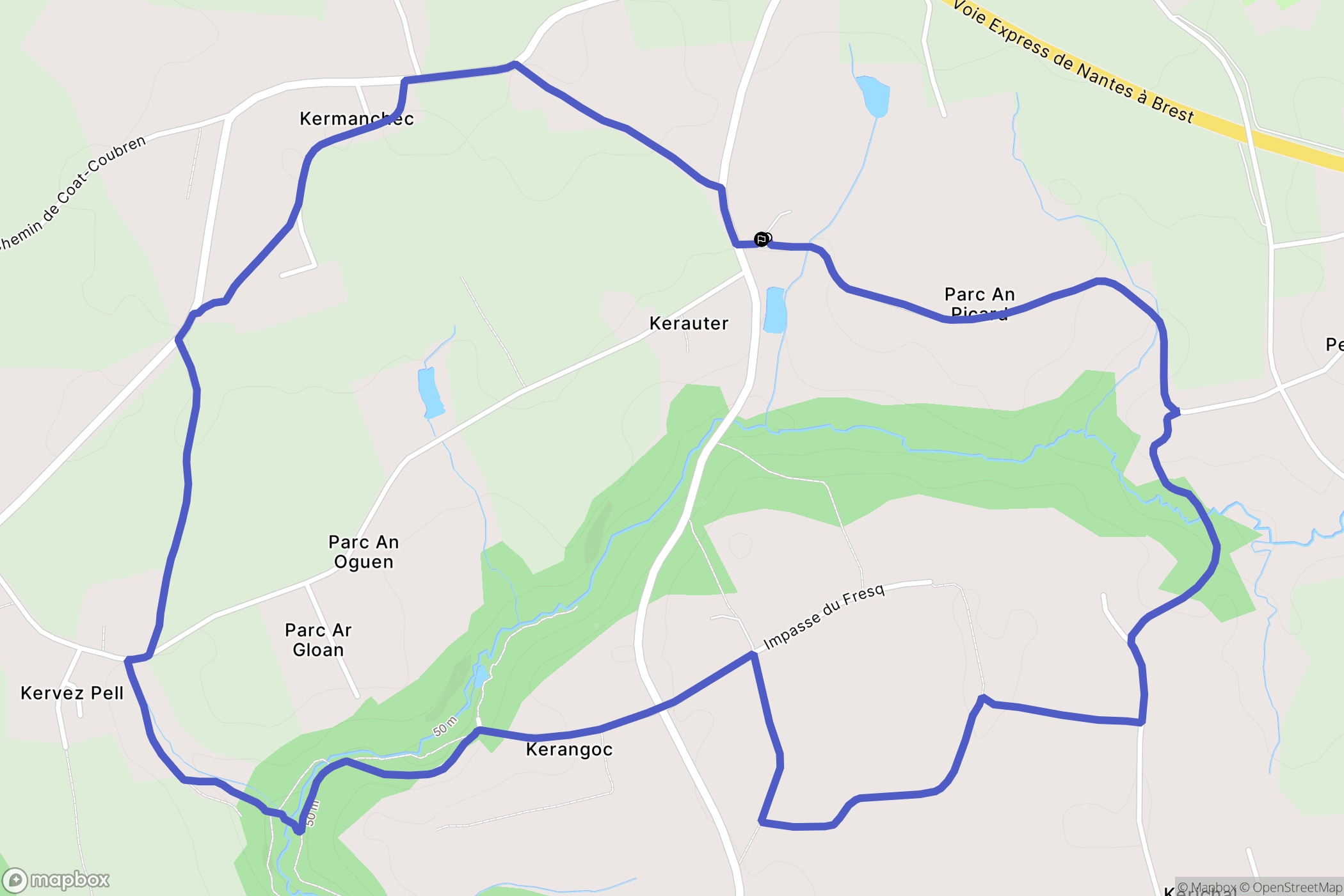 Melgven : carte du parcours de randonnée - France