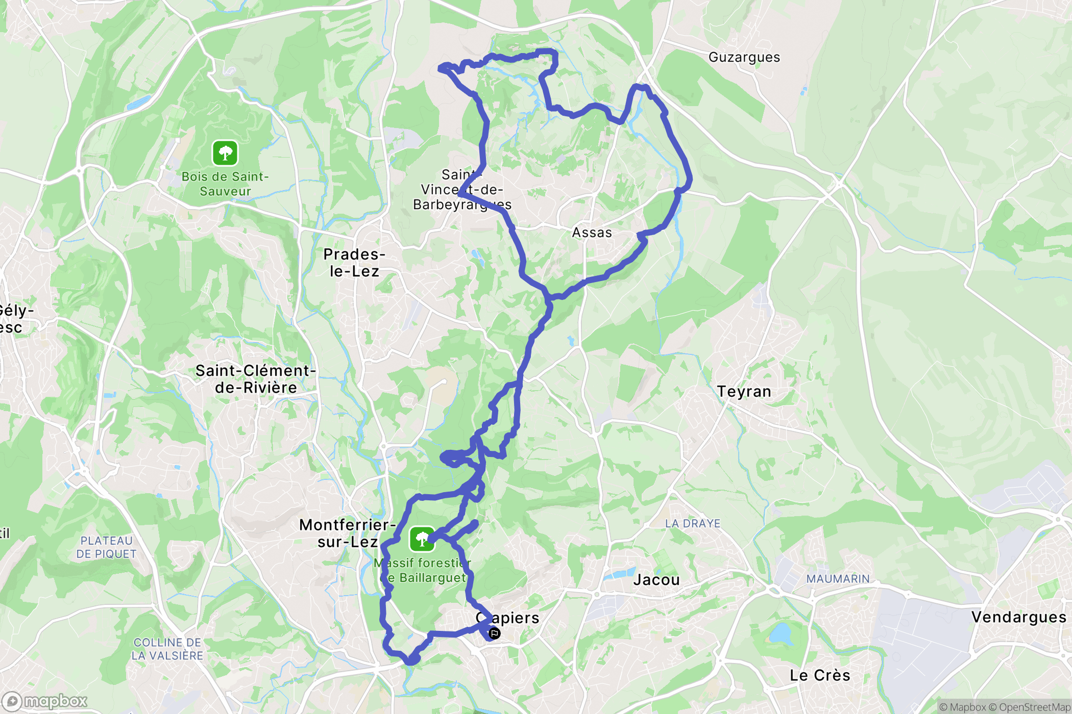 Clapiers : carte du parcours de randonnée - France
