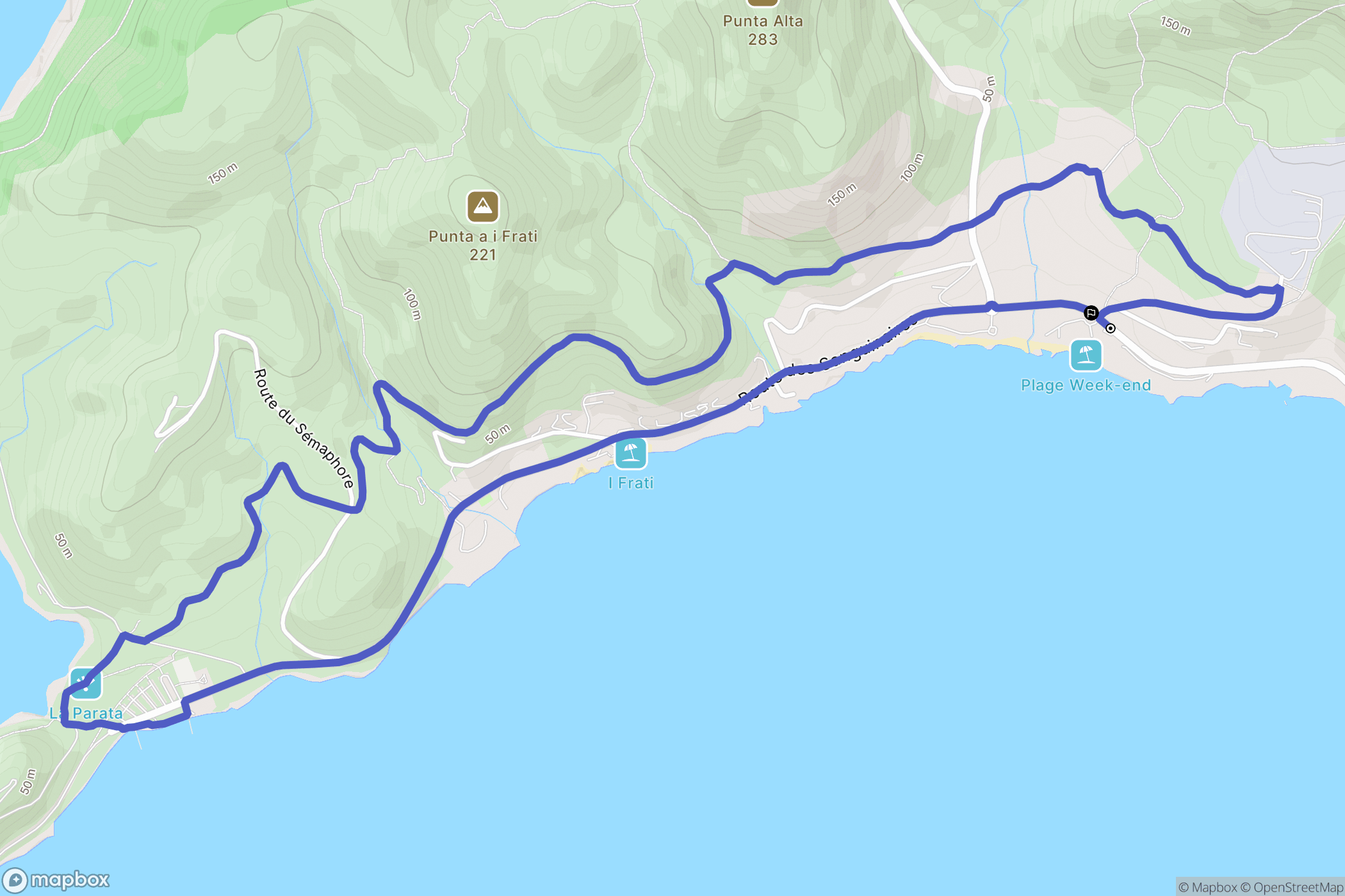 Ajaccio : carte du parcours de randonnée - France