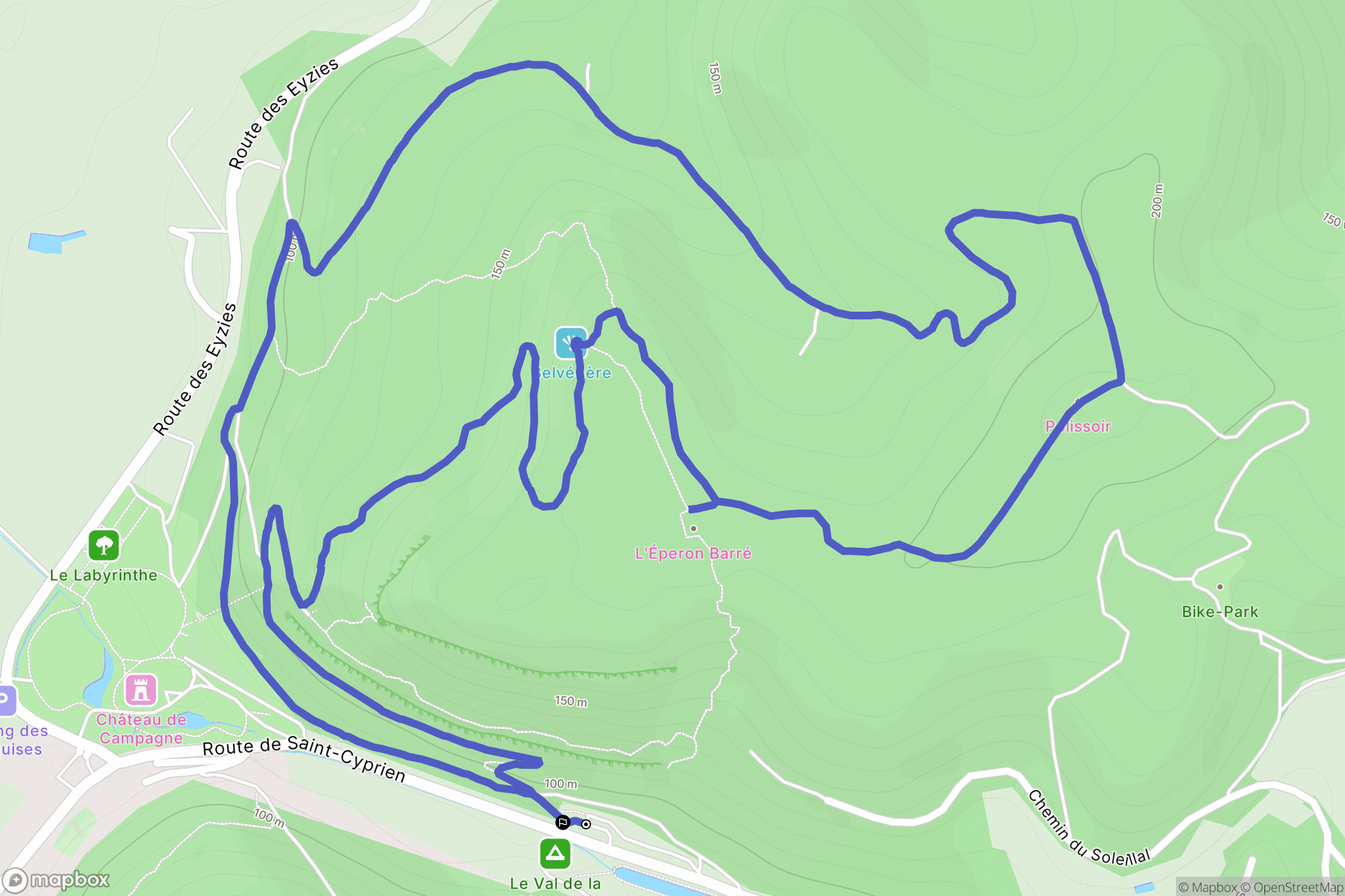 Campagne : carte du parcours de randonnée - France
