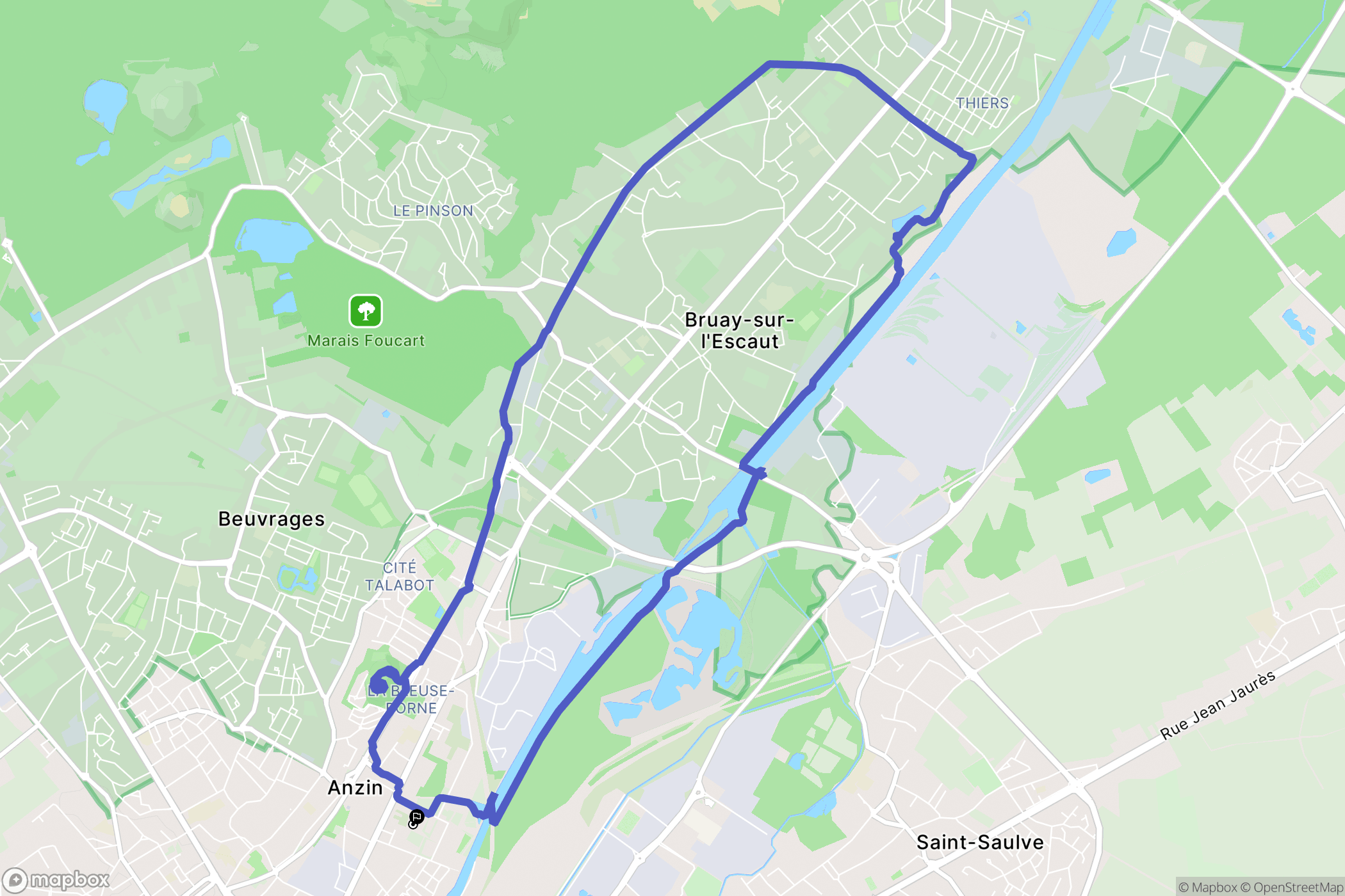Anzin : carte du parcours de randonnée - France