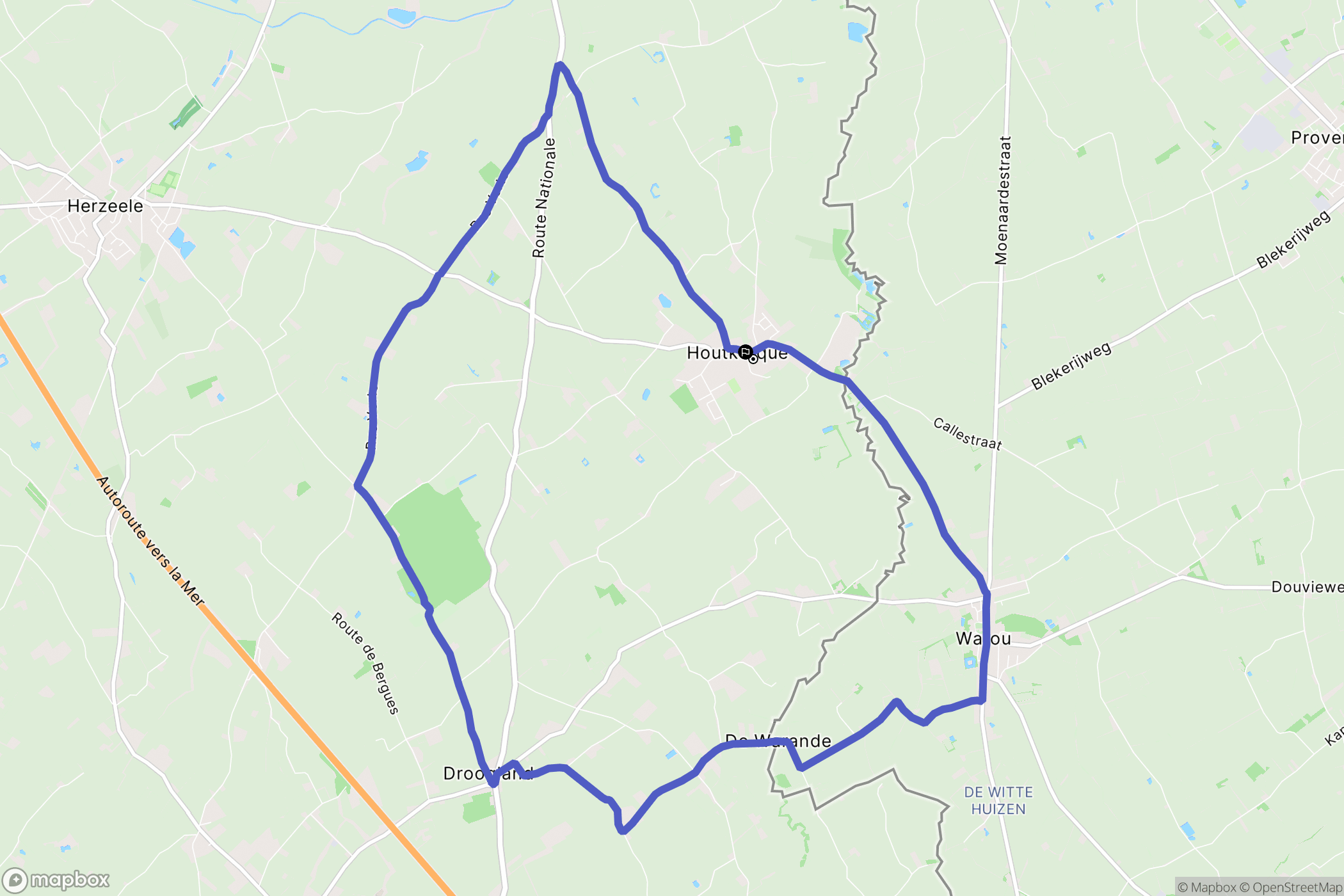 Houtkerque : carte du parcours de randonnée - France