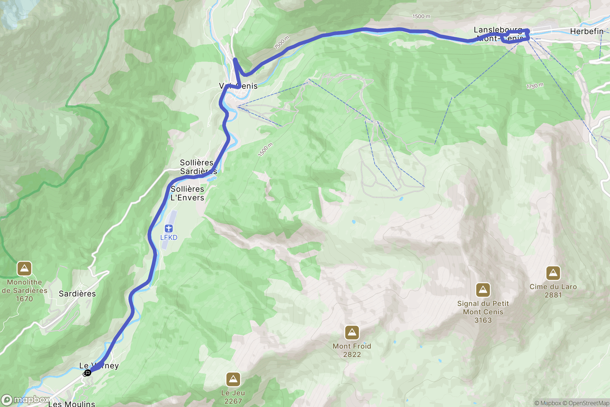 MODANE : carte du parcours de randonnée - France