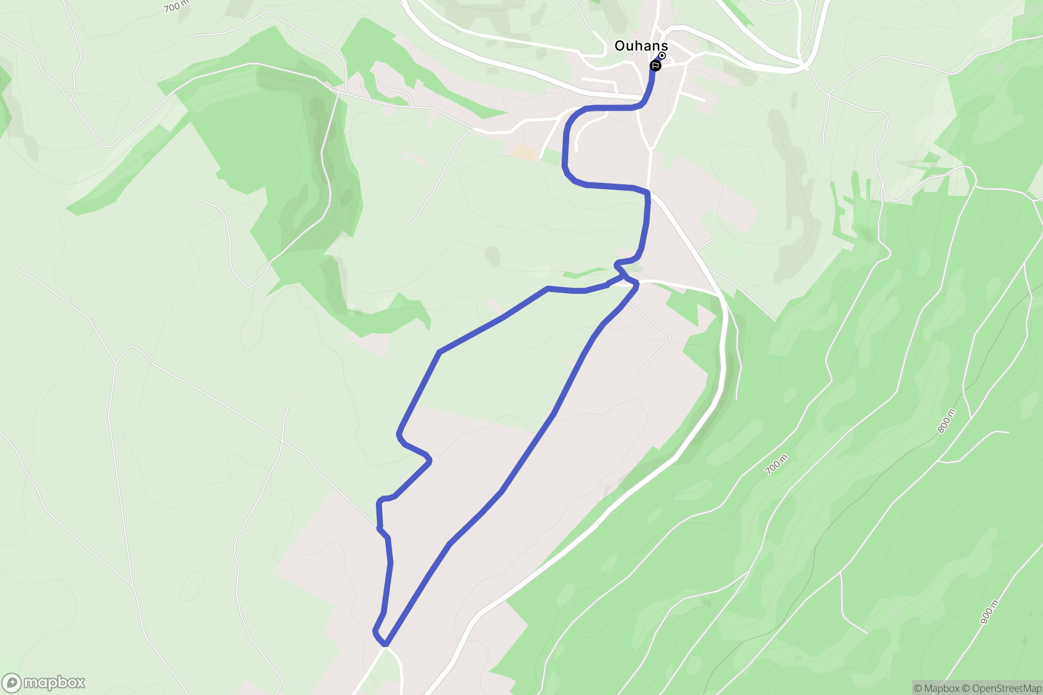 Ouhans : carte du parcours de randonnée - France