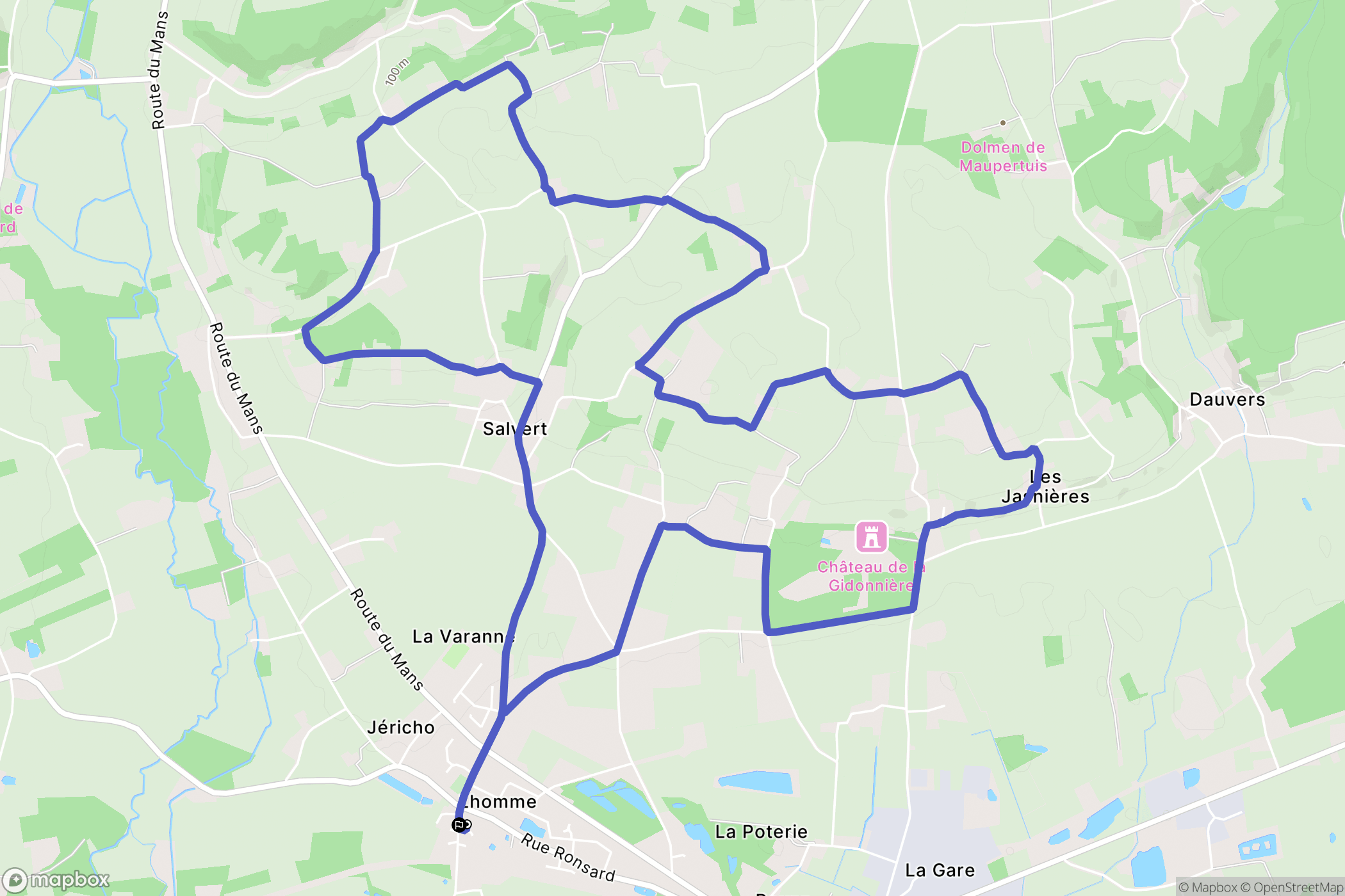 Lhomme : carte du parcours de randonnée - France