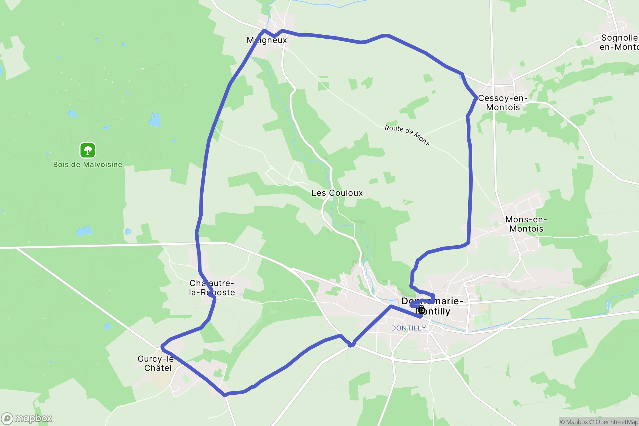 Donnemarie-Dontilly : carte du parcours de randonnée - France