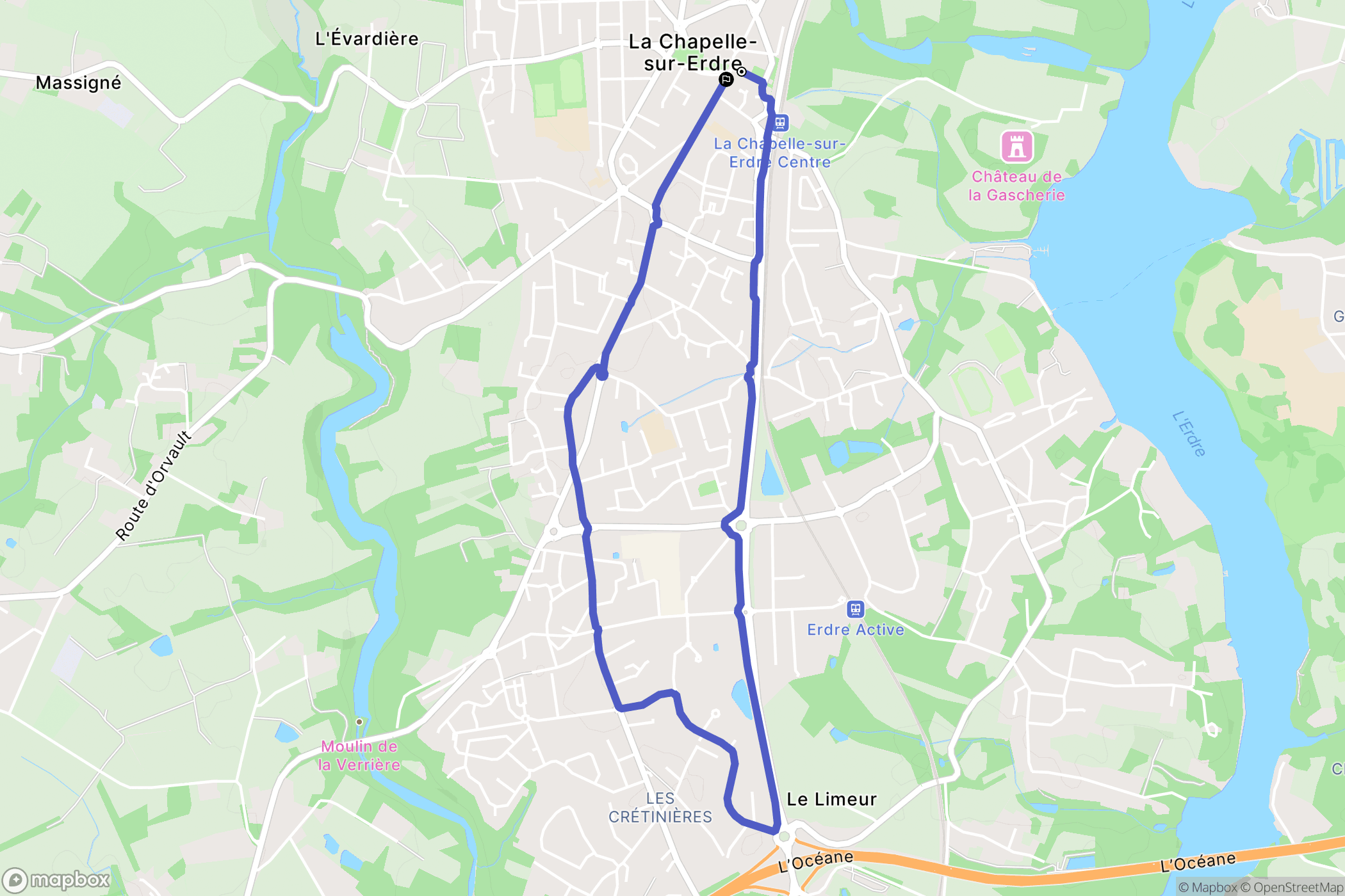 La Chapelle-sur-Erdre : carte du parcours de randonnée - France