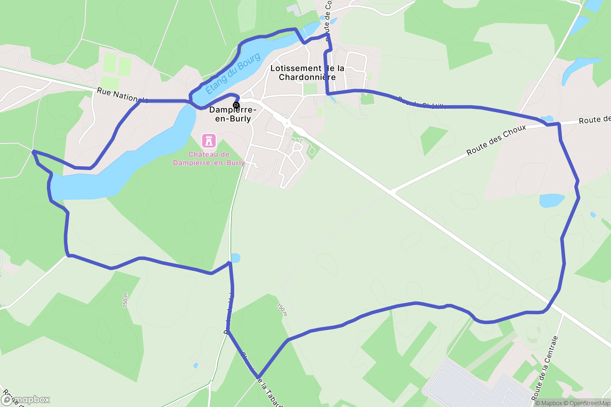 Dampierre-en-Burly : carte du parcours de randonnée - France