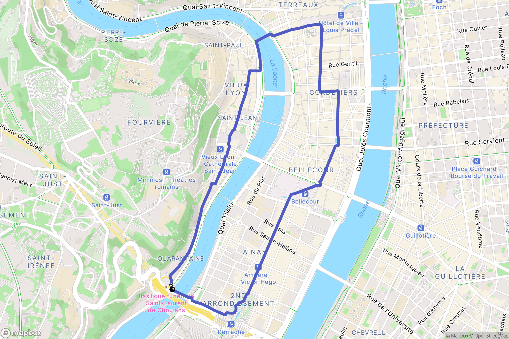 Lyon : carte du parcours de randonnée - France