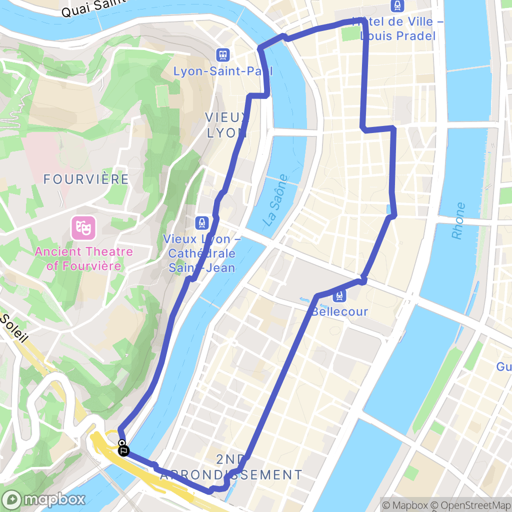 Lyon : carte du parcours de randonnée - France