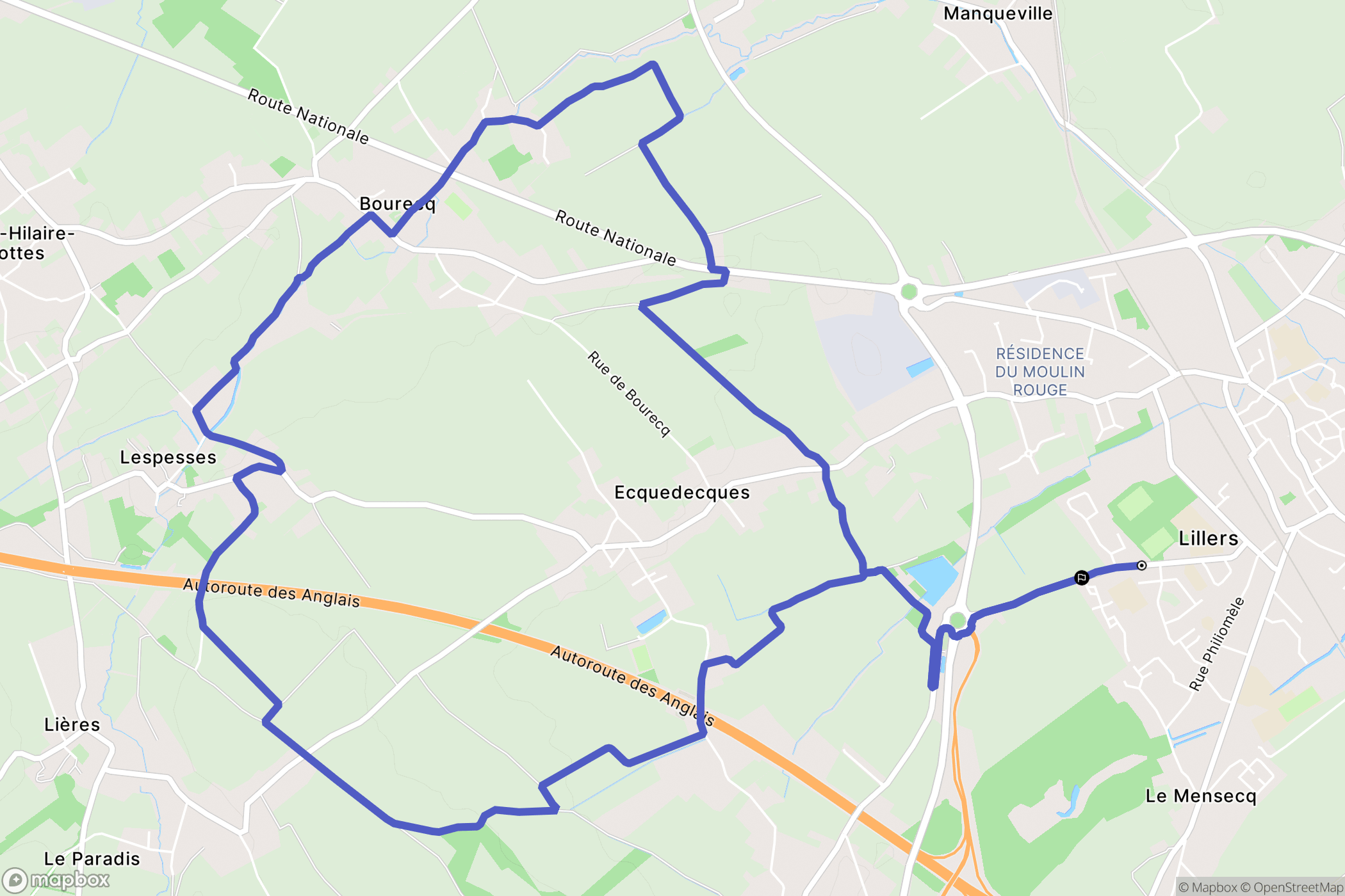 Lillers : carte du parcours de randonnée - France