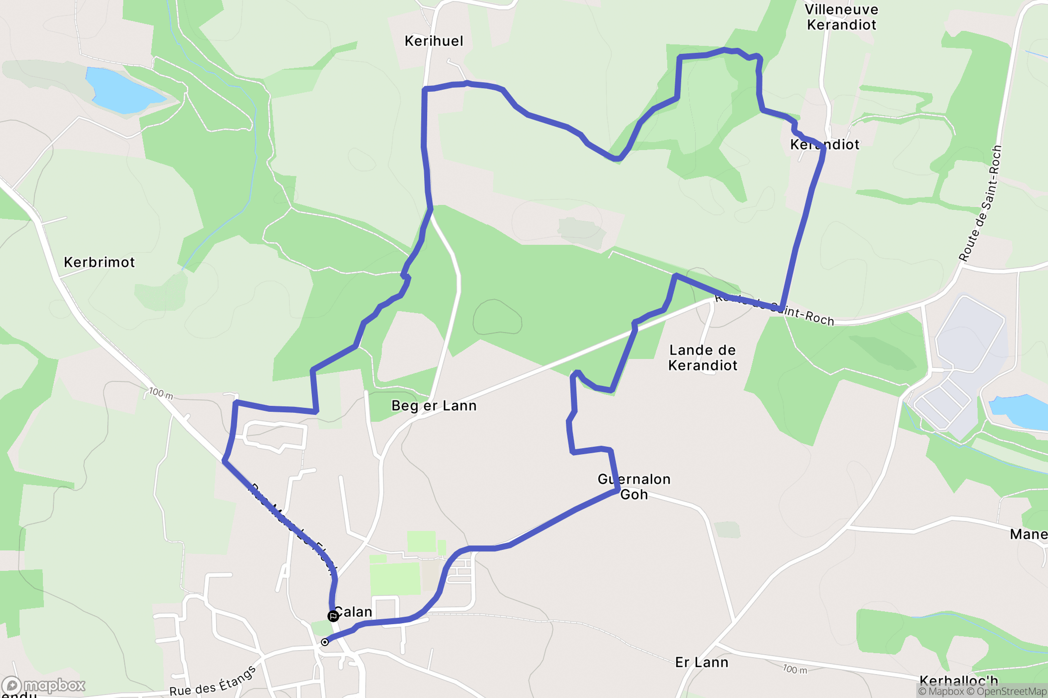 Calan : carte du parcours de randonnée - France