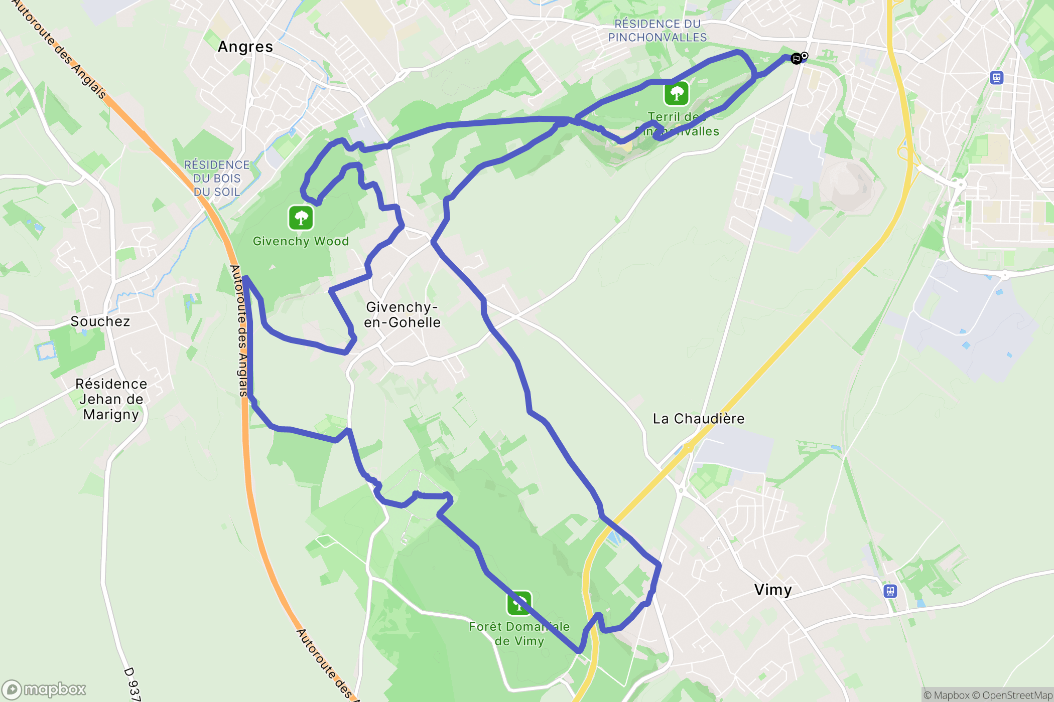 Avion : carte du parcours de randonnée - France