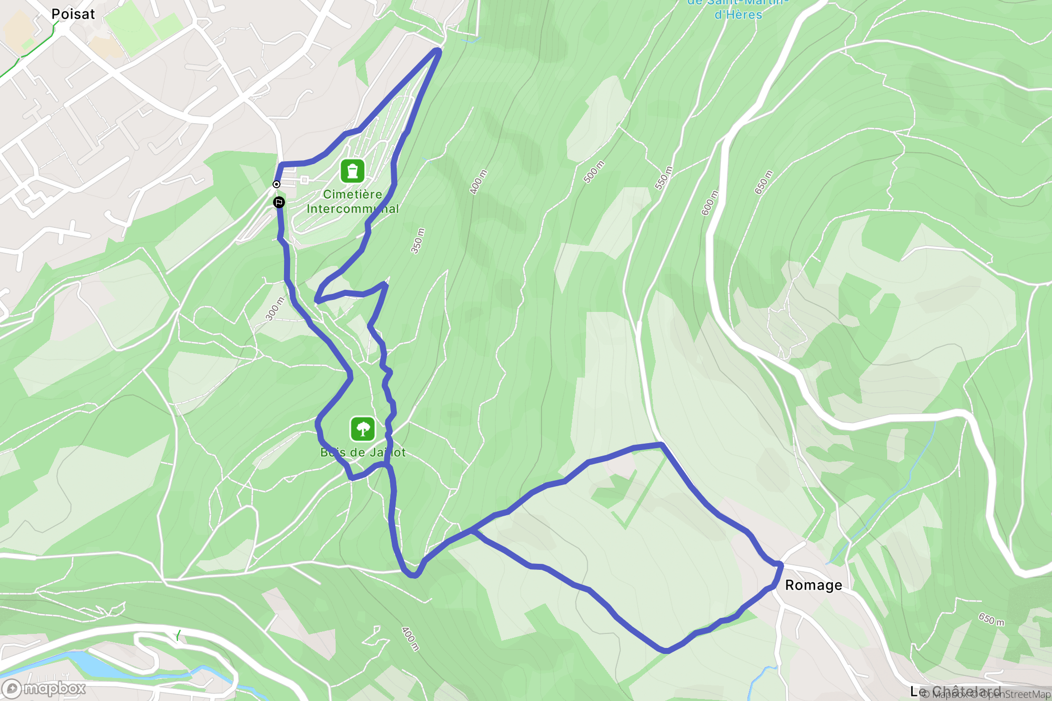 Poisat : carte du parcours de randonnée - France