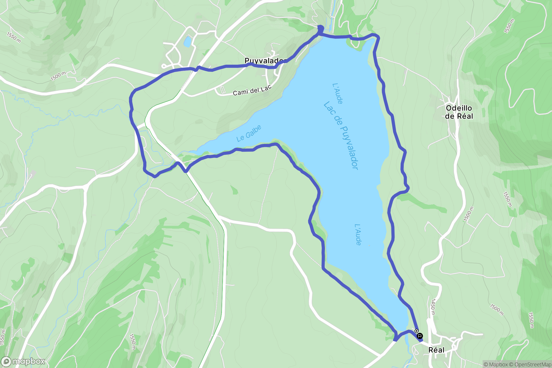 Réal : carte du parcours de randonnée - France