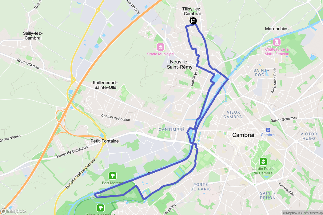 Tilloy-lez-Cambrai : carte du parcours de randonnée - France