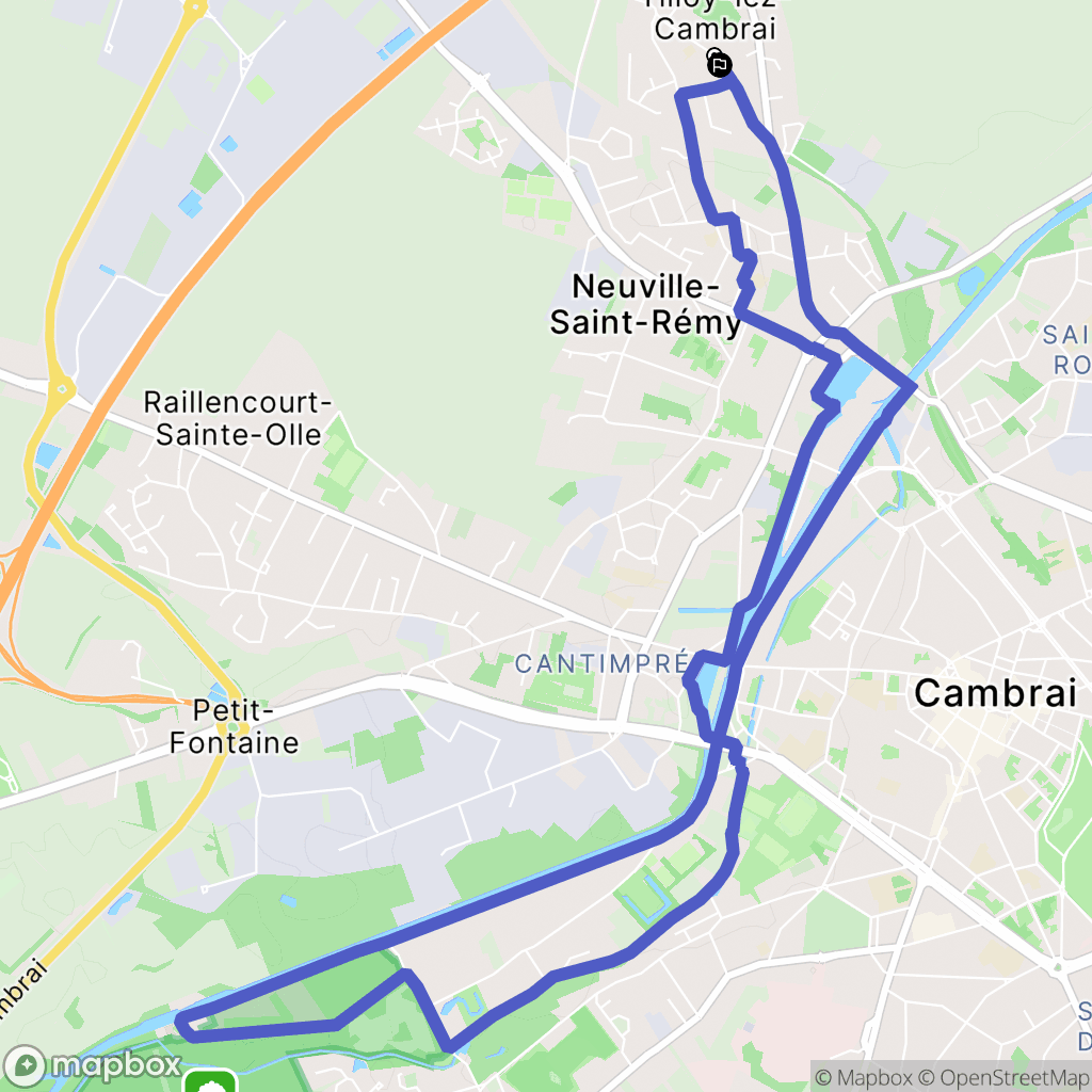 Tilloy-lez-Cambrai : carte du parcours de randonnée - France