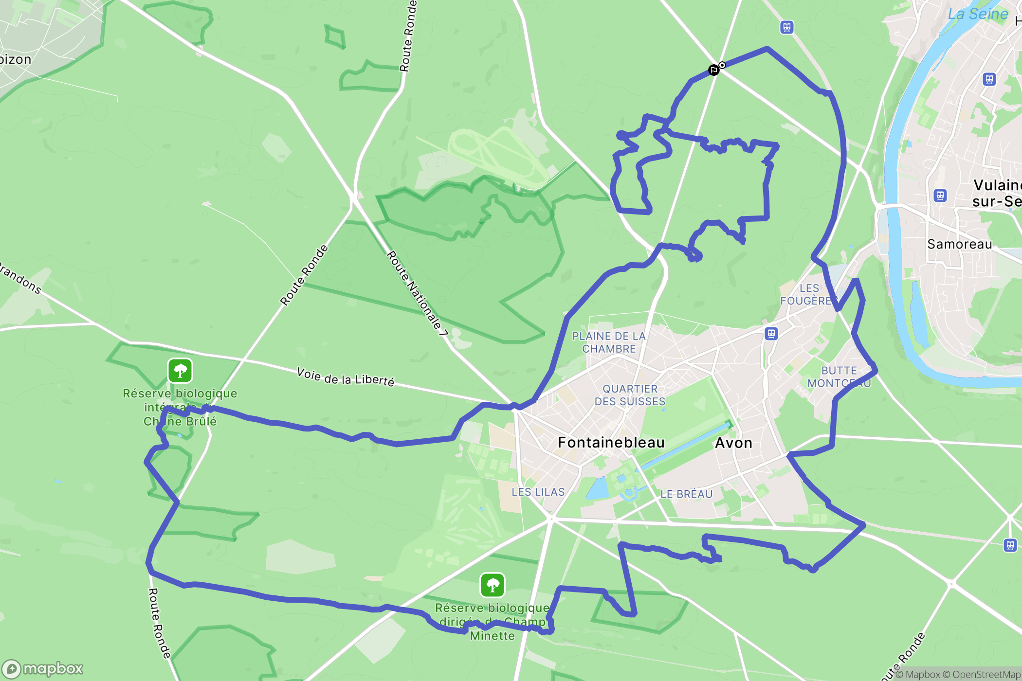 Fontainebleau : carte du parcours de randonnée - France