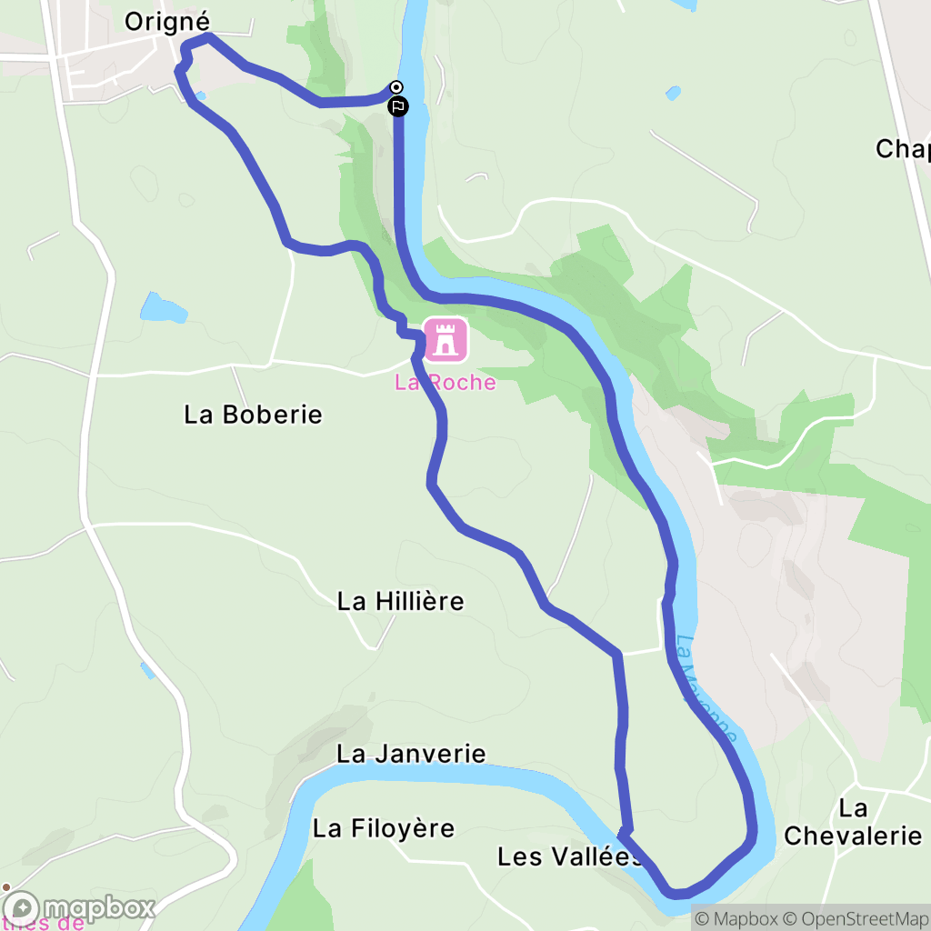 Origne : carte du parcours de randonnée - France