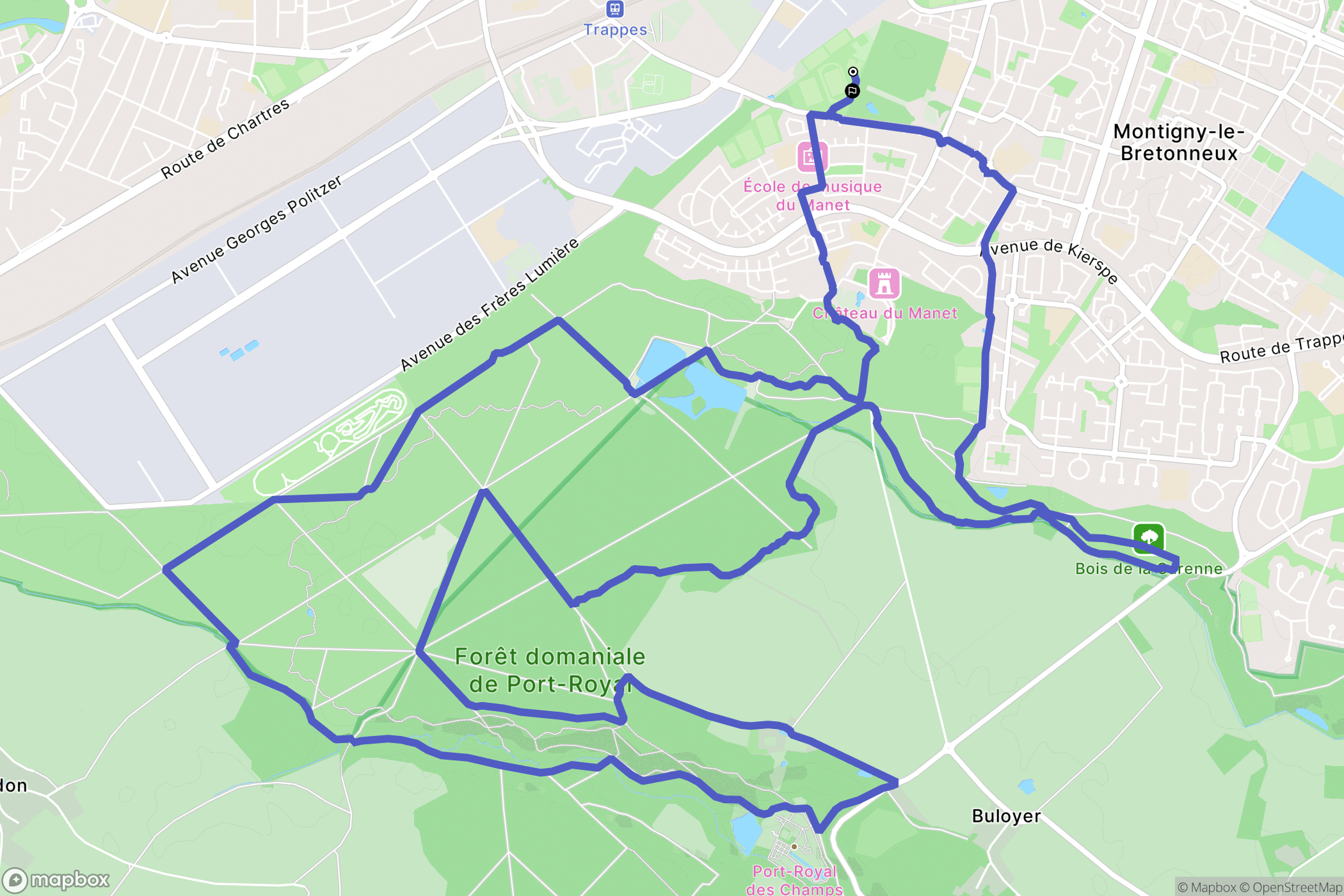 Montigny-le-Bretonneux : carte du parcours de randonnée - France