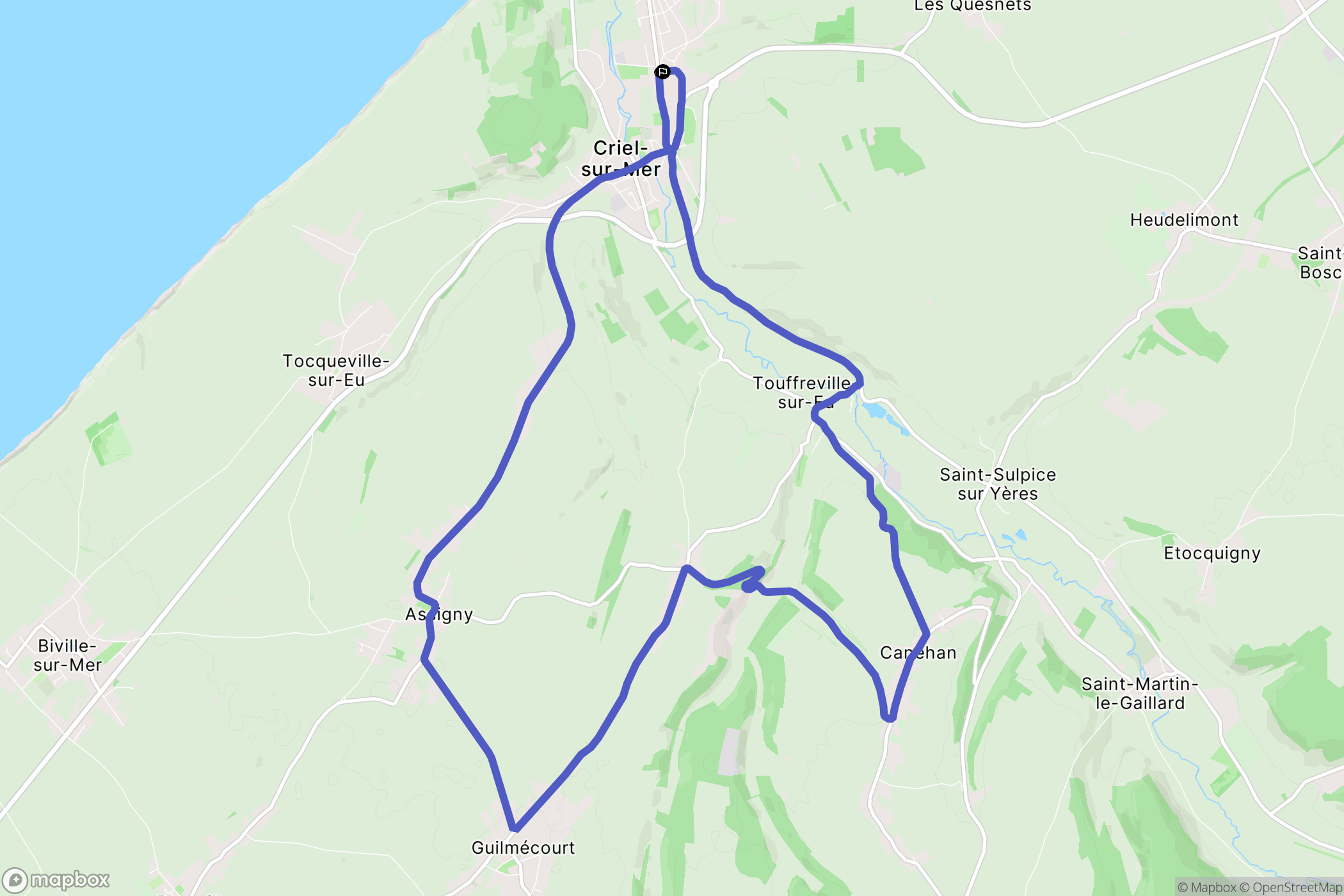Criel-sur-Mer : carte du parcours de randonnée - France