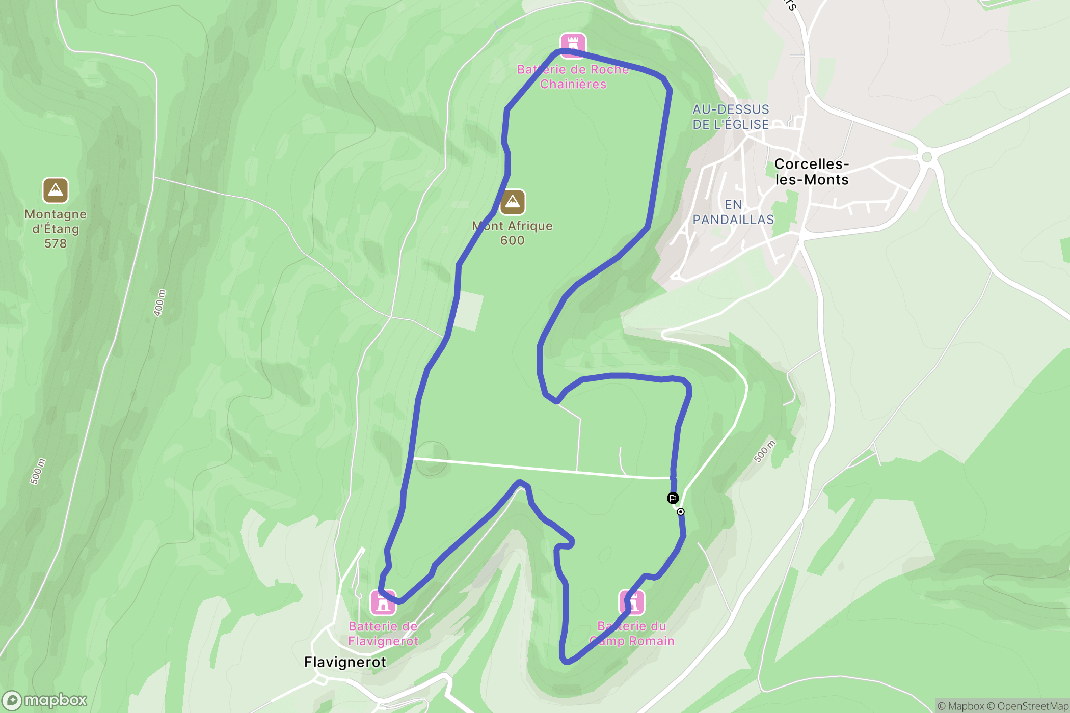 Corcelles-les-Monts : carte du parcours de randonnée - France