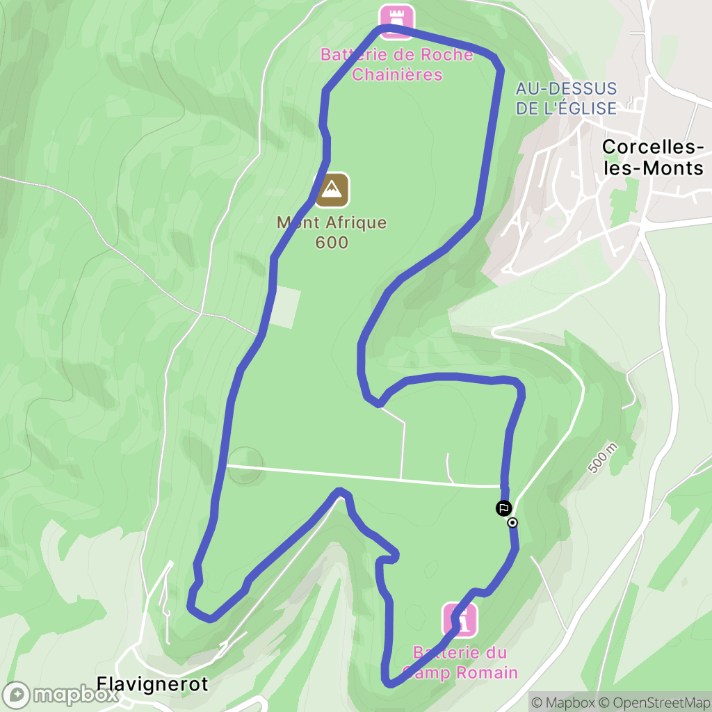 Corcelles-les-Monts : carte du parcours de randonnée - France