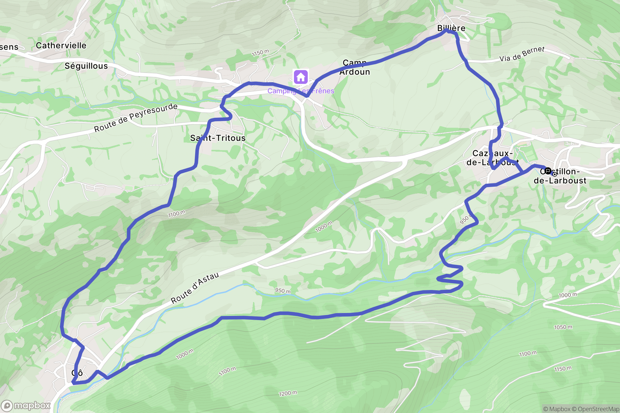 Castillon-de-Larboust : carte du parcours de randonnée - France