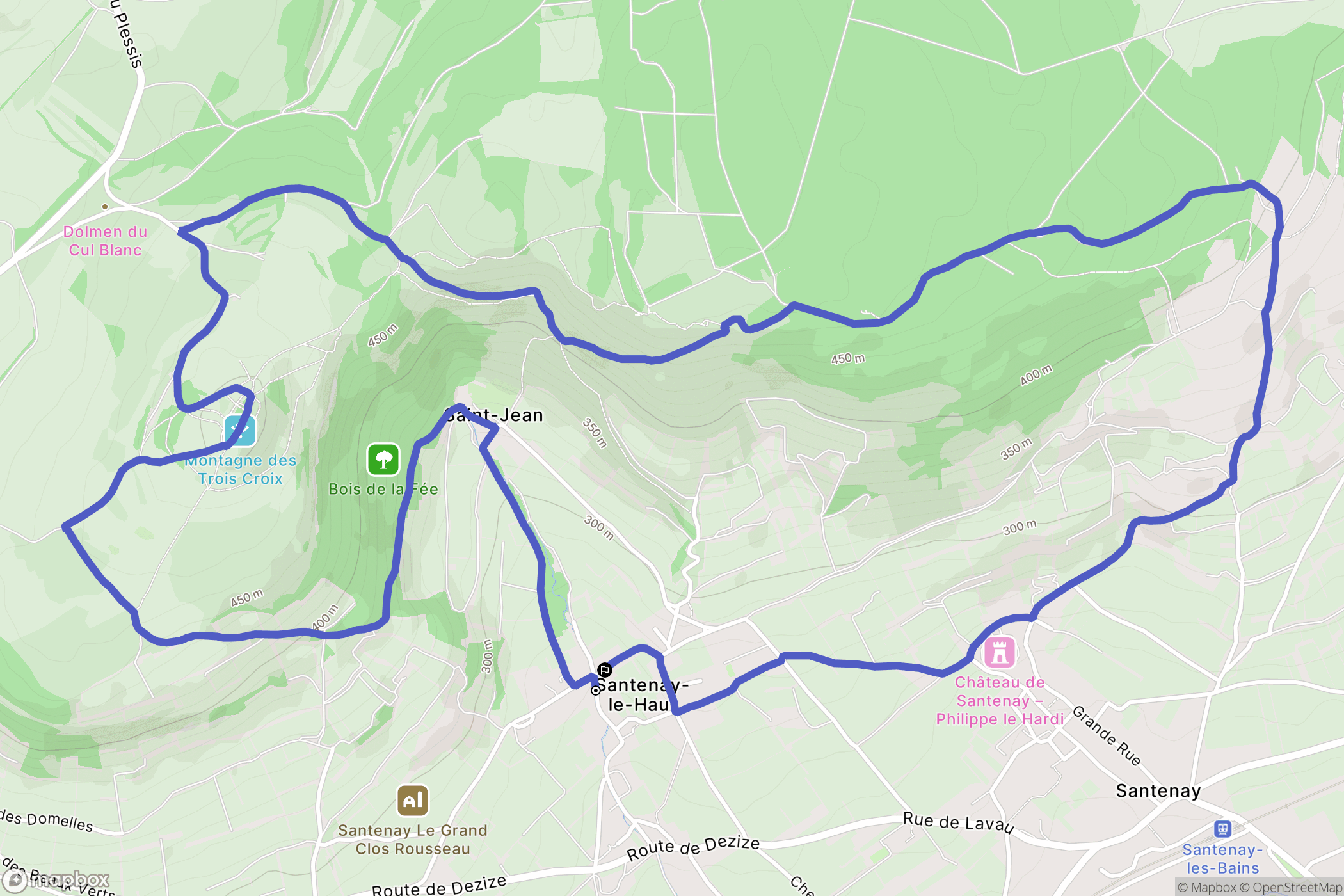 Santenay : carte du parcours de randonnée - France