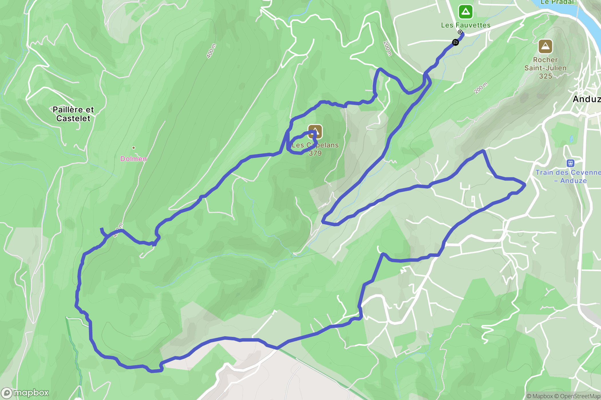 Anduze : carte du parcours de randonnée - France