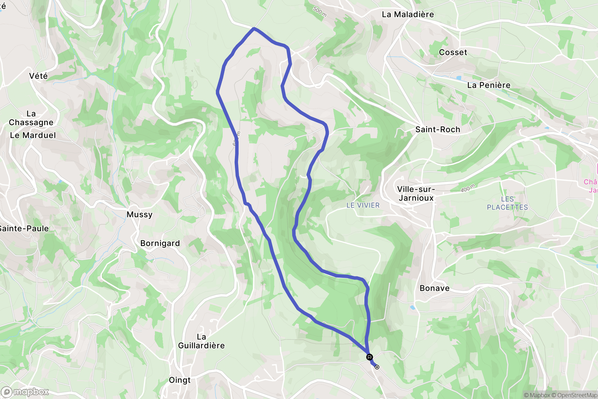 Ville-sur-Jarnioux : carte du parcours de randonnée - France