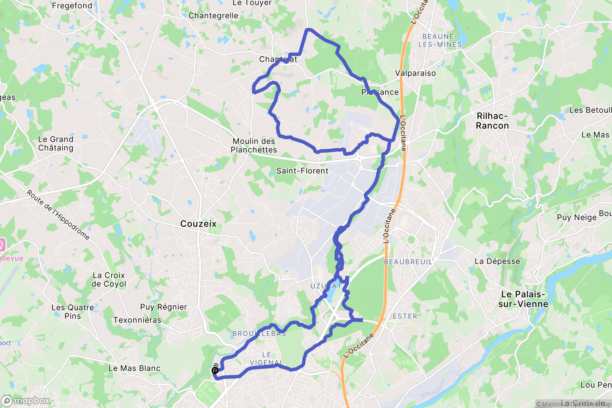 Limoges : carte du parcours de randonnée - France