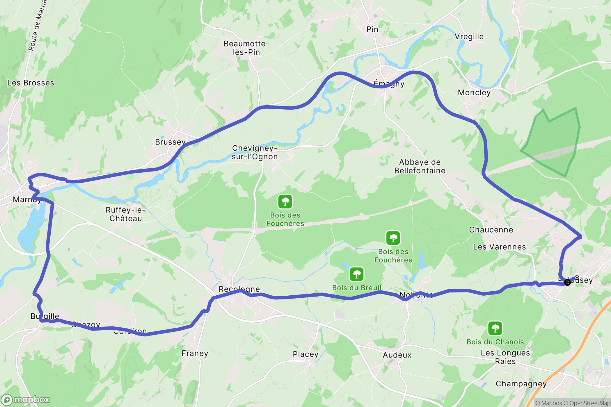Pelousey : carte du parcours de randonnée - France
