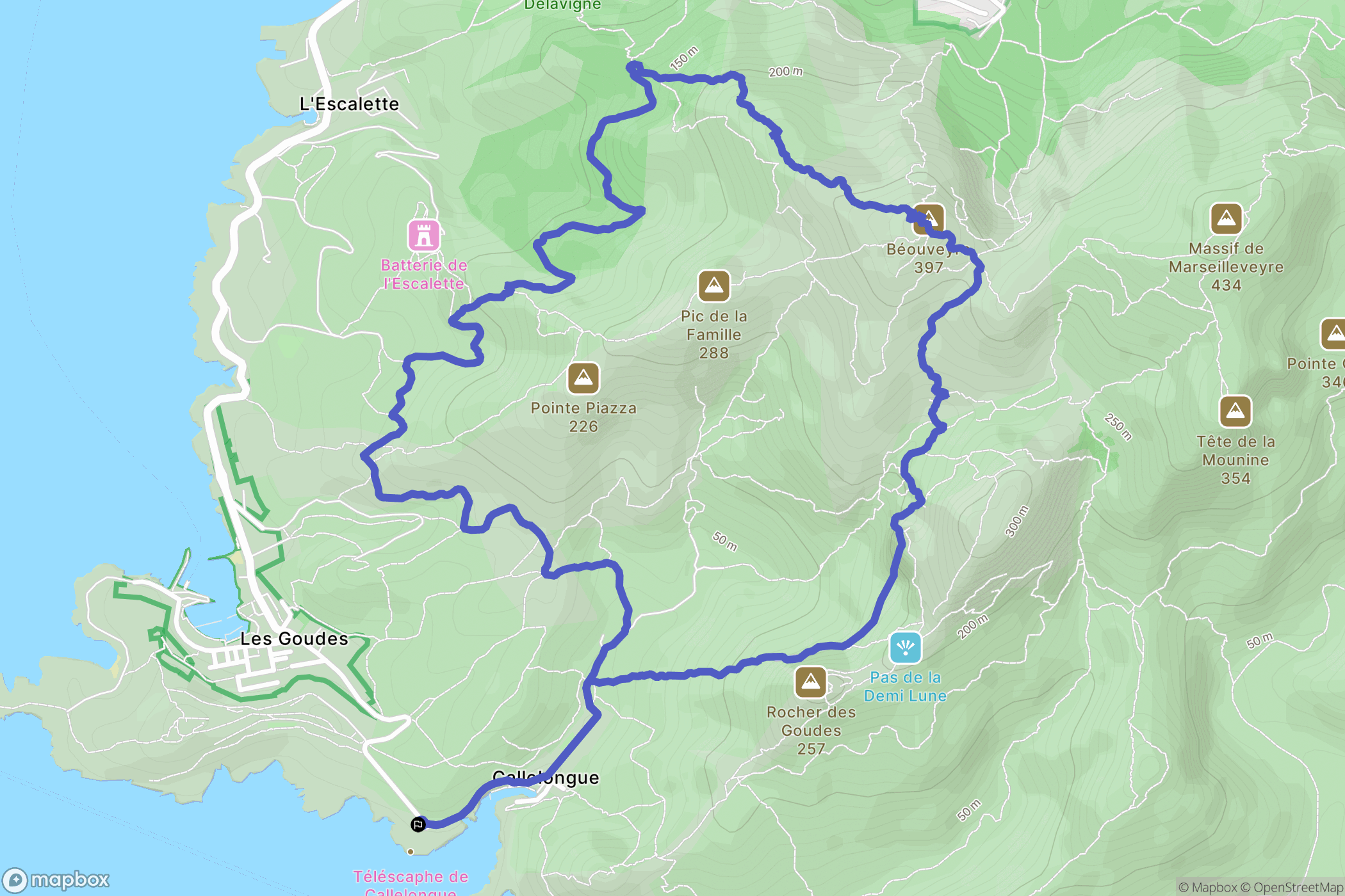 Marseille : carte du parcours de randonnée - France