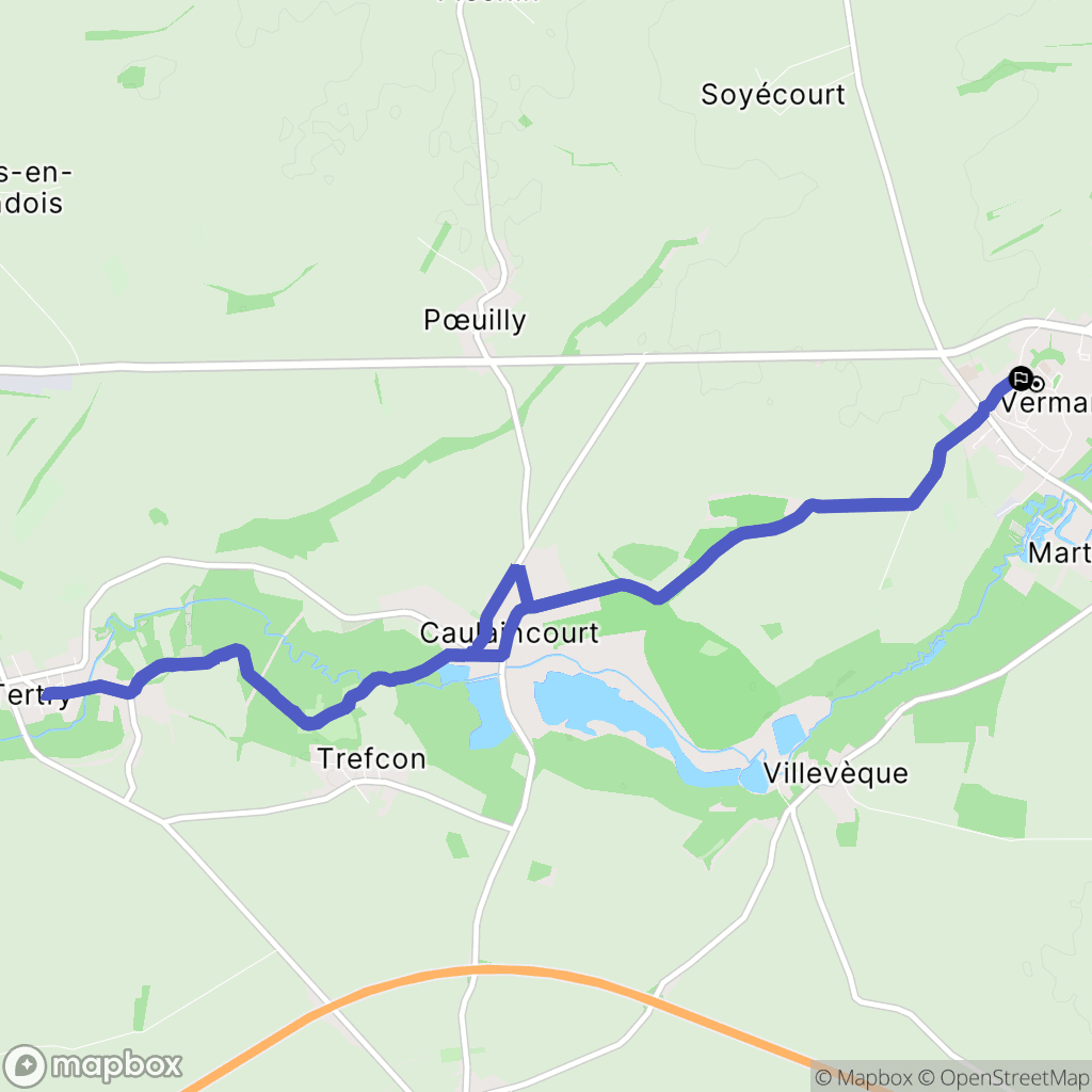 Vermand : carte du parcours de randonnée - France