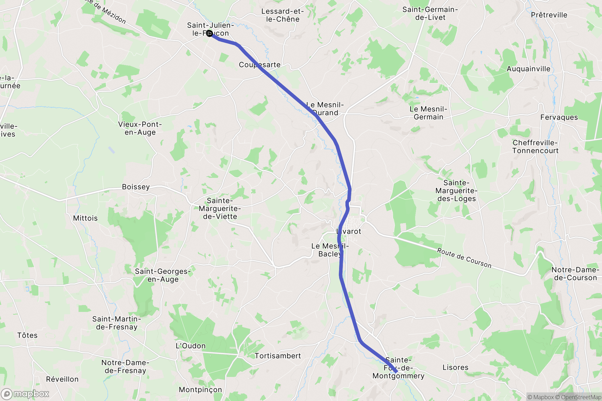 Saint-Julien-le-Faucon : carte du parcours de randonnée - France