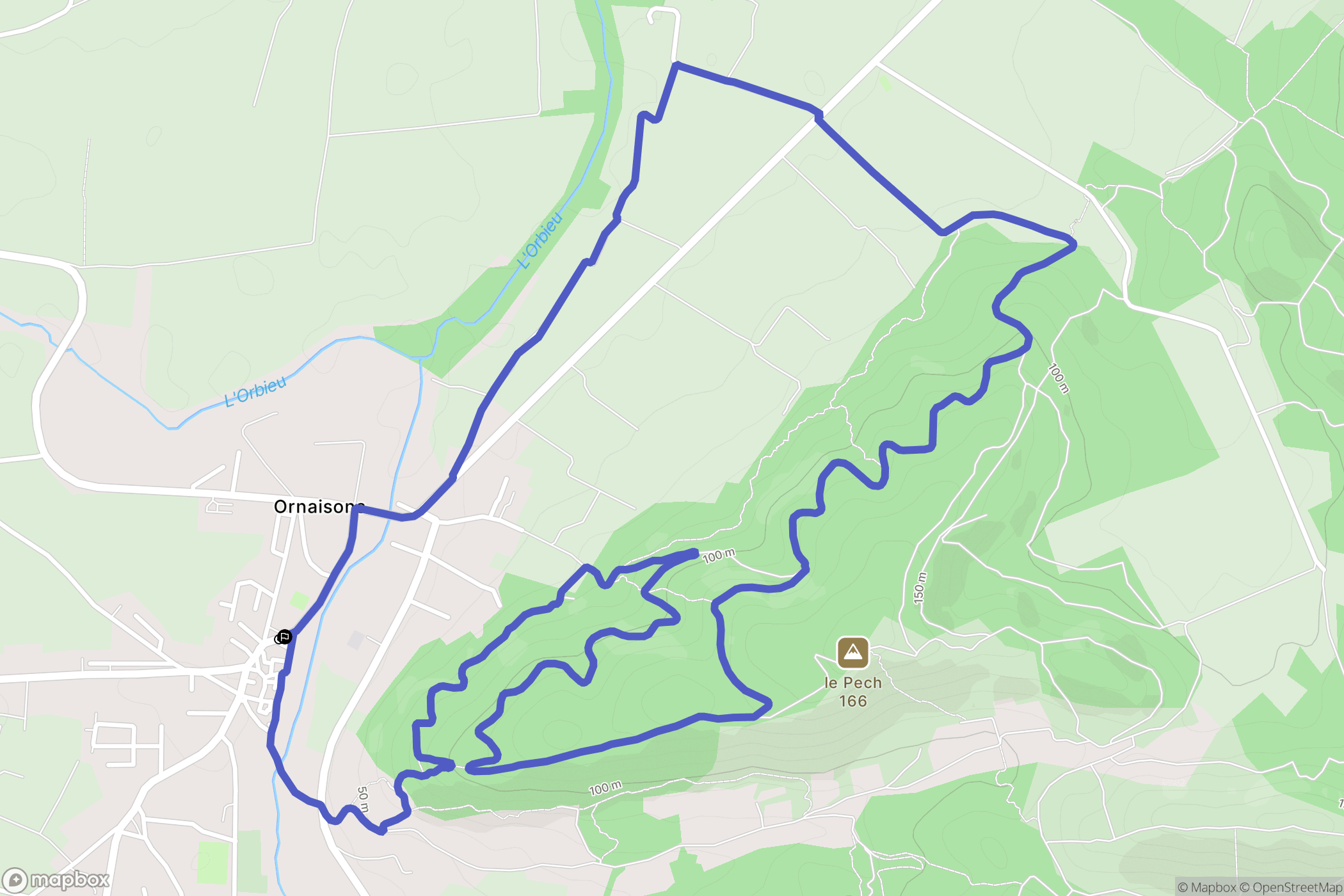 Ornaisons : carte du parcours de randonnée - France