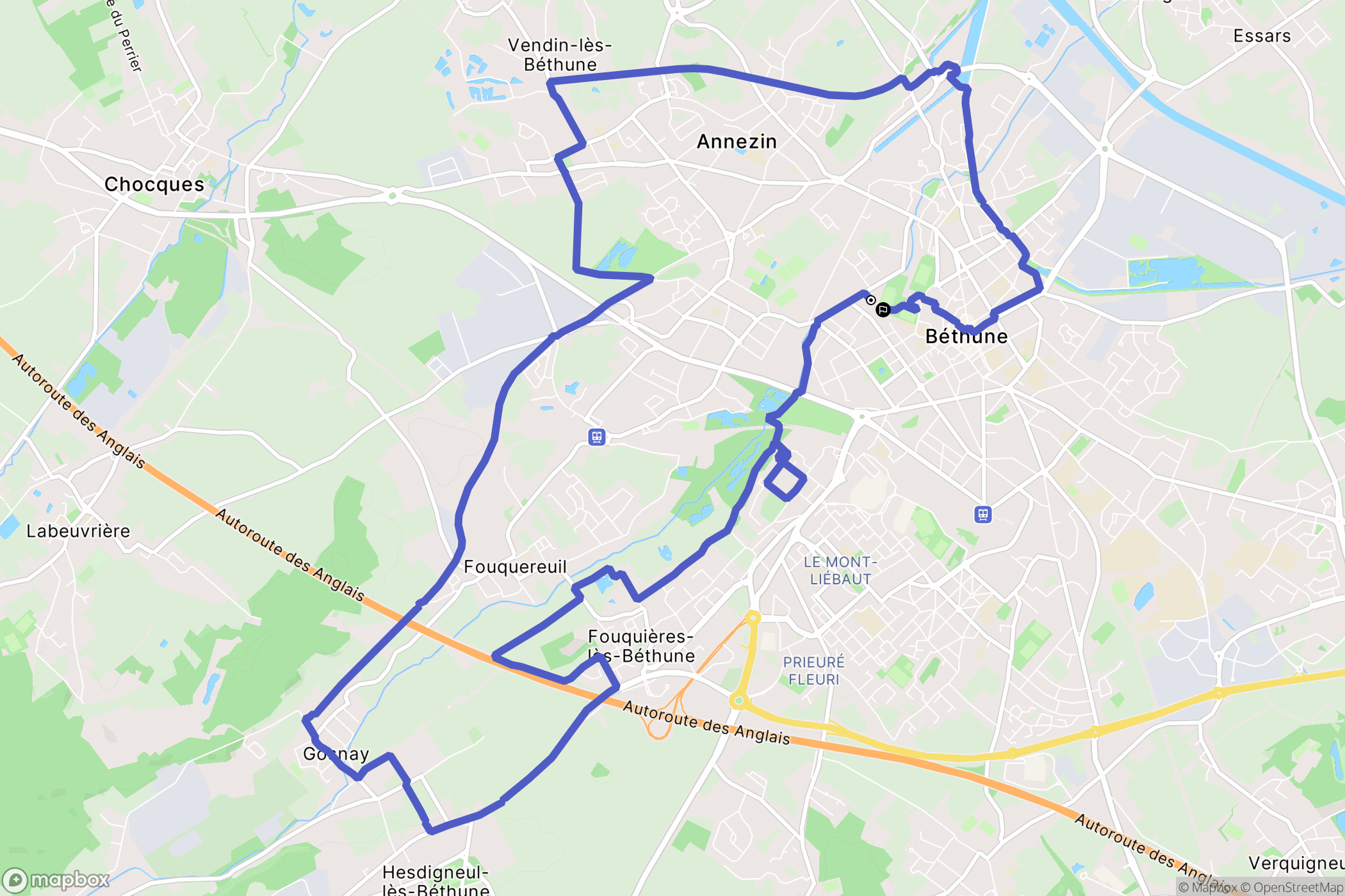 Béthune : carte du parcours de randonnée - France