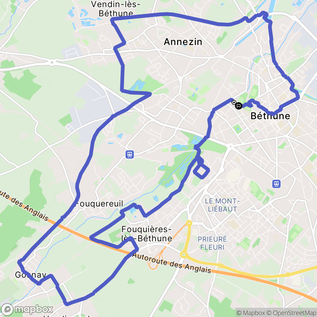 Béthune : carte du parcours de randonnée - France