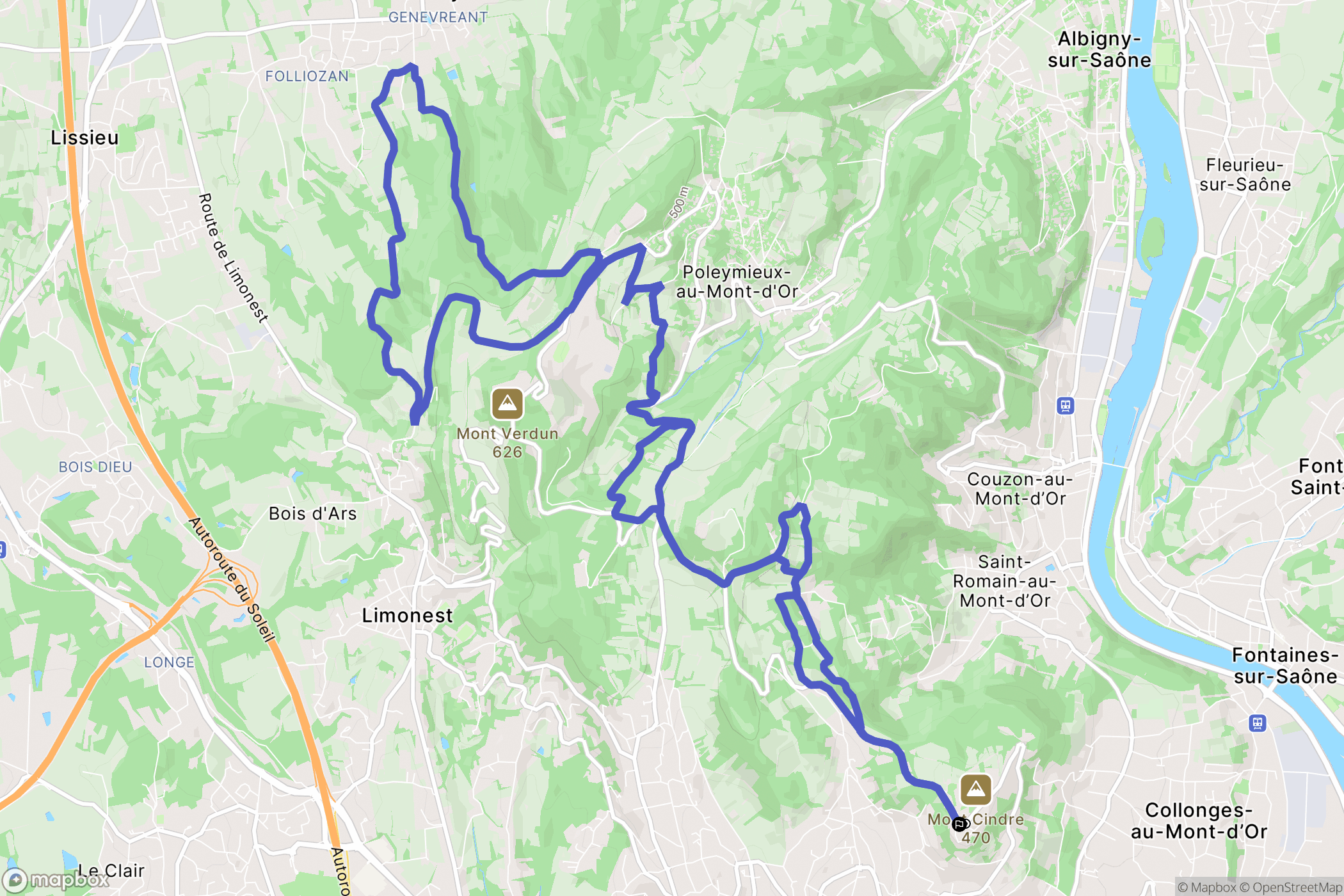 Saint-Cyr-au-Mont-d'Or : carte du parcours de randonnée - France