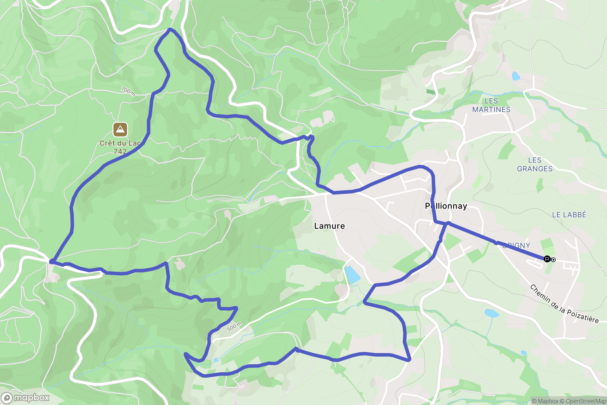 Pollionnay : carte du parcours de randonnée - France