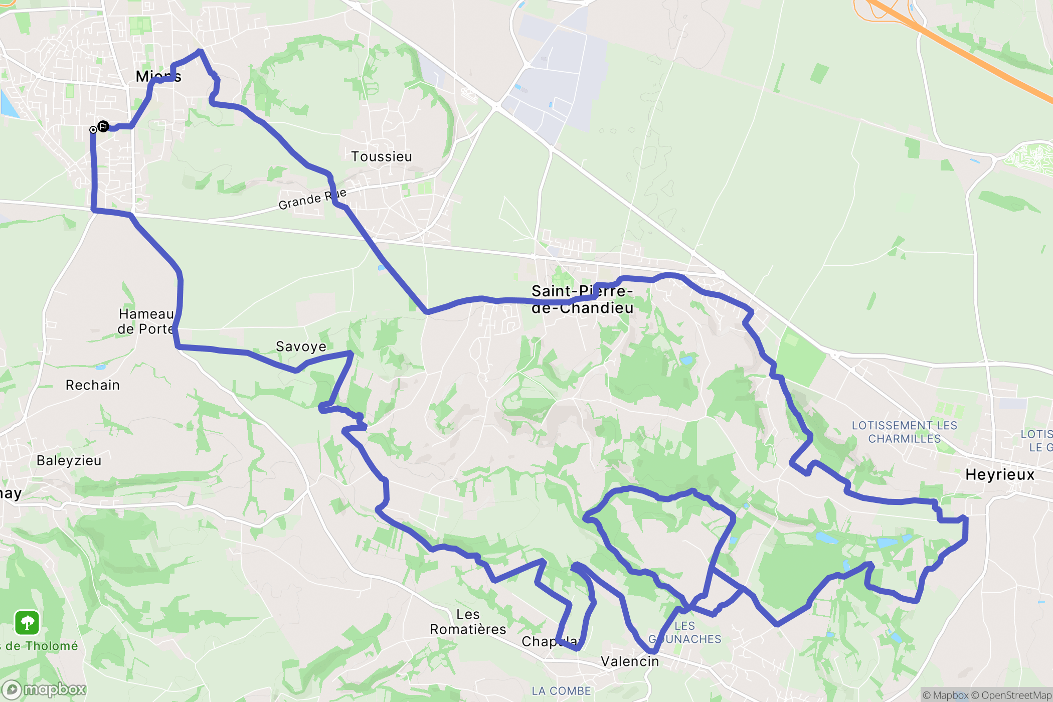 Mions : carte du parcours de randonnée - France