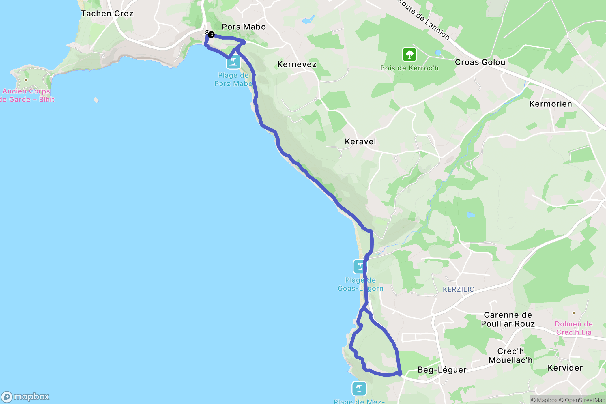 Trébeurden : carte du parcours de randonnée - France