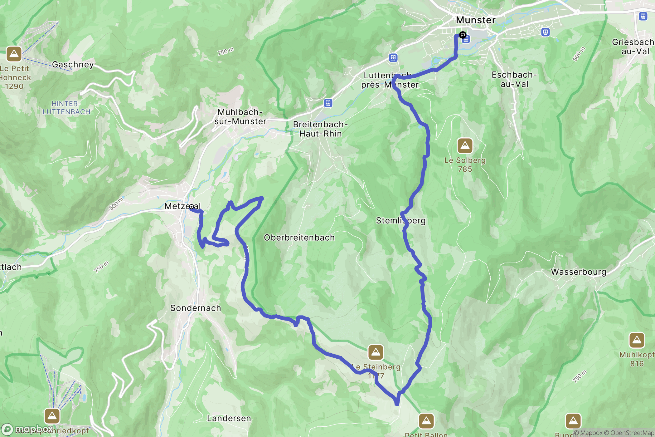 Metzeral : carte du parcours de randonnée - France