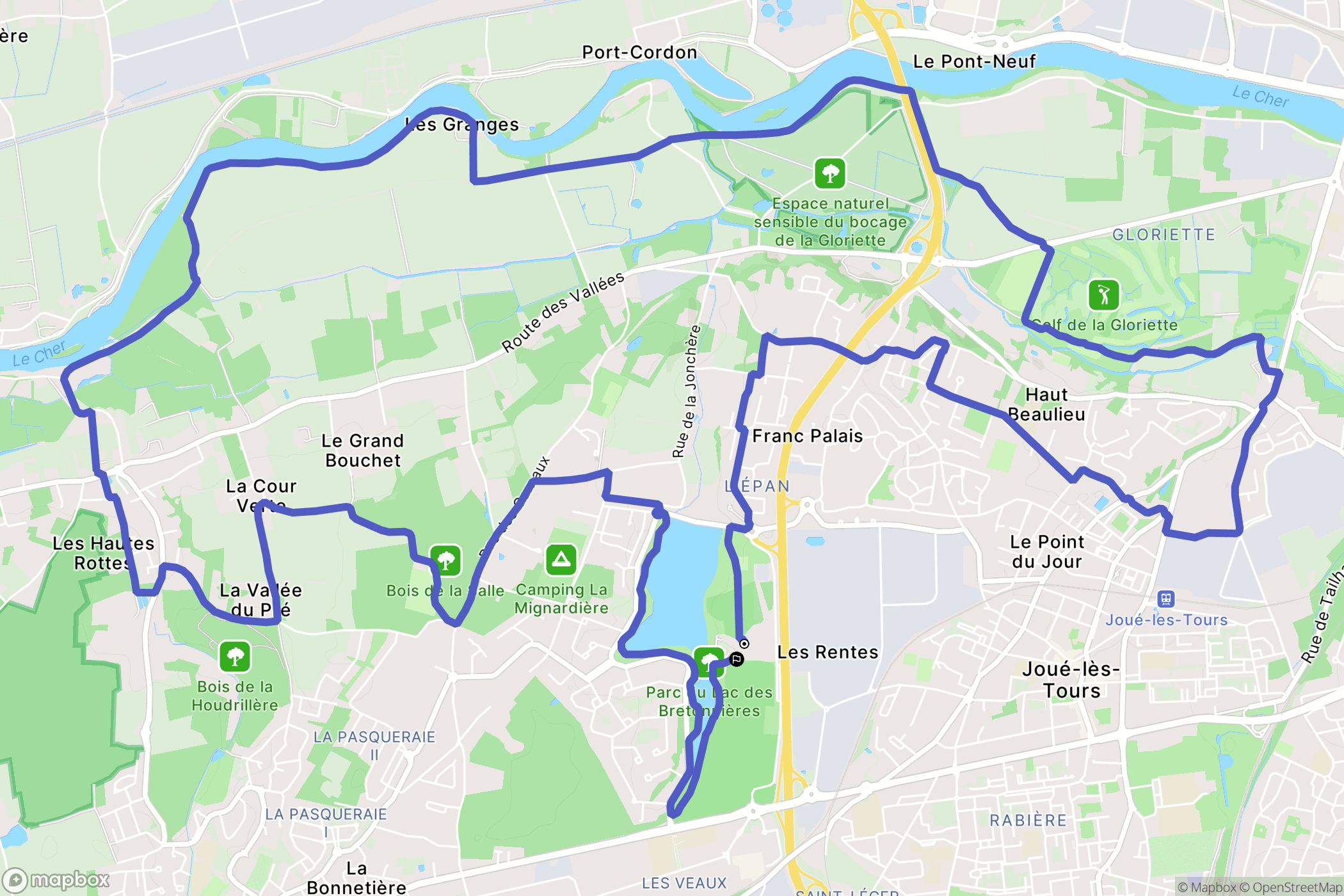 Joué-lès-Tours : carte du parcours de randonnée - France